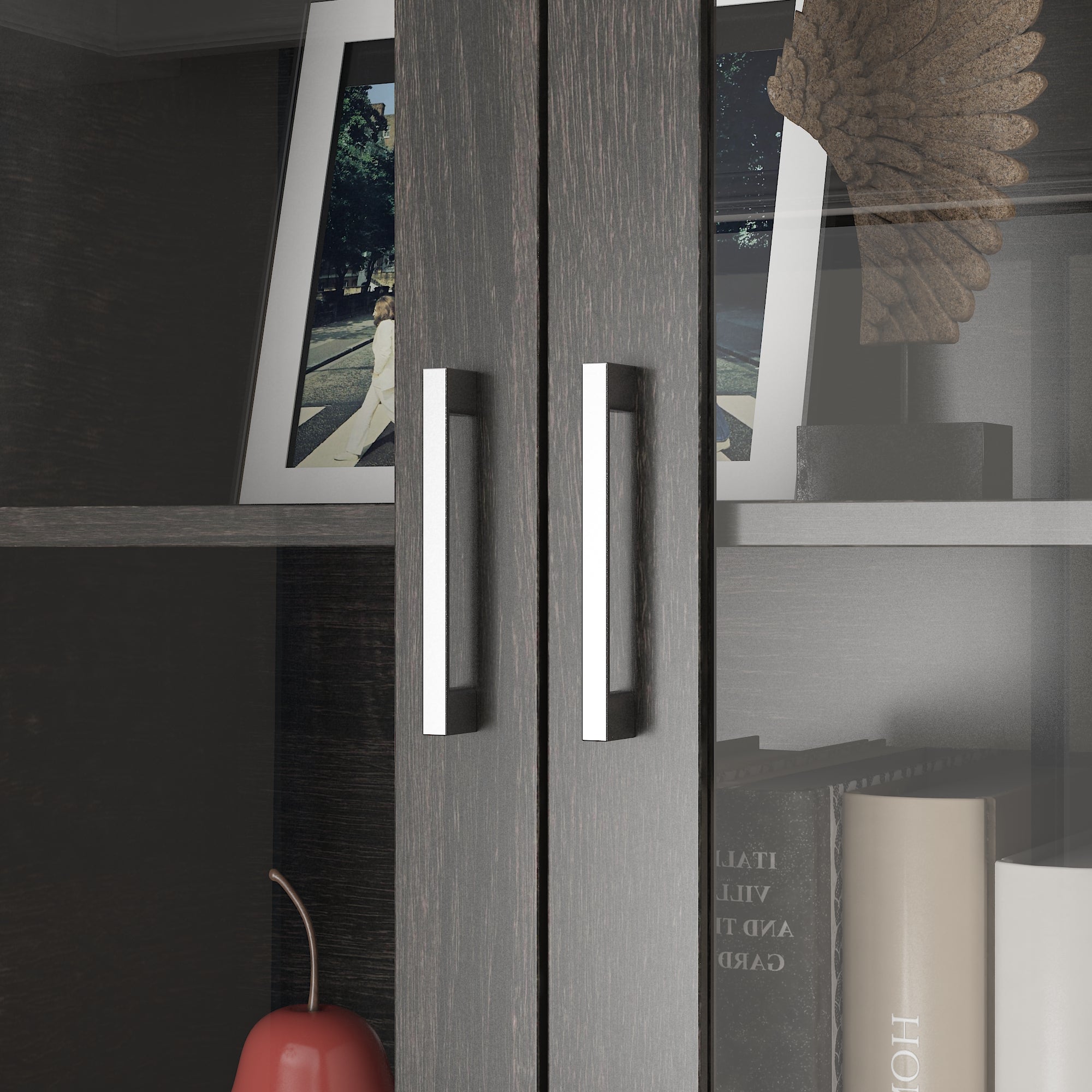 80'' H X 60.6'' W 6-Tier Bookcase With Glass Doors & Drawer