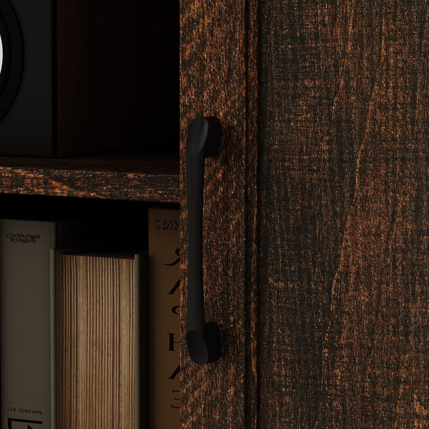 70.9" TV Stand With Adjustable Center Shelf, Black Metal Handles, And Dual Side Cabinets