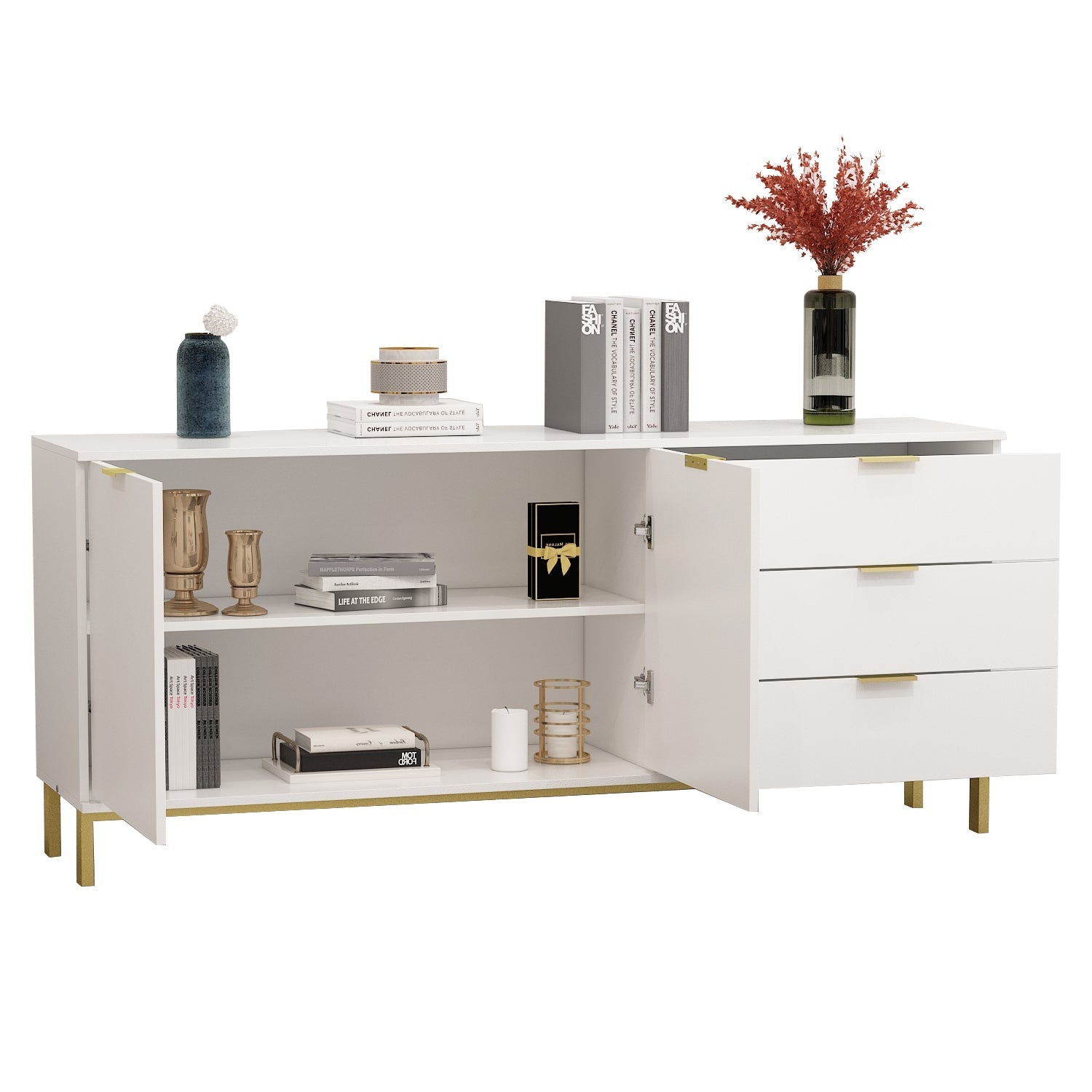 Buffet Bar 3 Drawers & 2 Doors Sideboard Storage Buffet Cabinet Credenza Coffee Bar