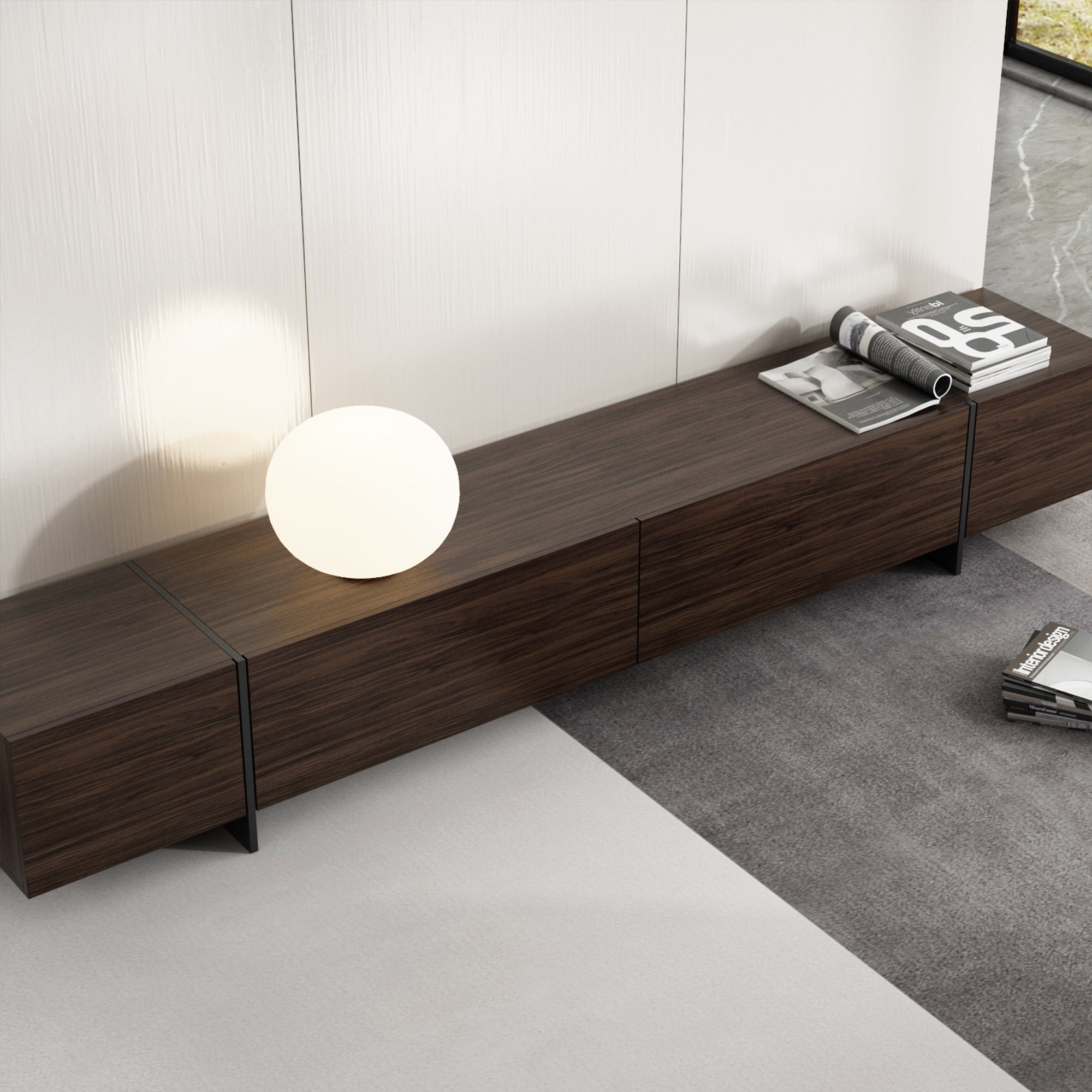 Four-door Wood Grain-color Entertainment Center with Pull-Down Doors - 95.7"W