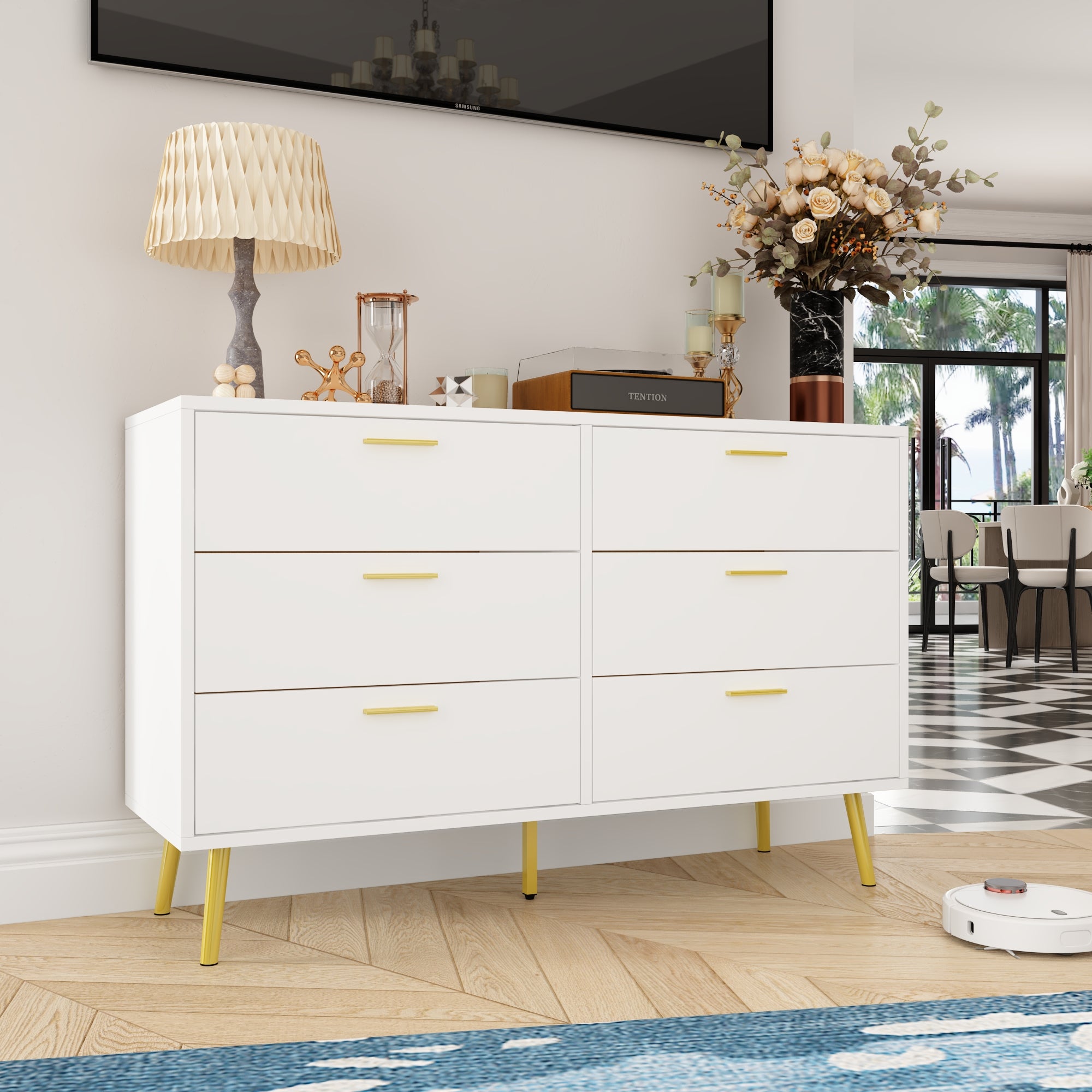 Modern Sideboard Double Dresser with 6 Drawers