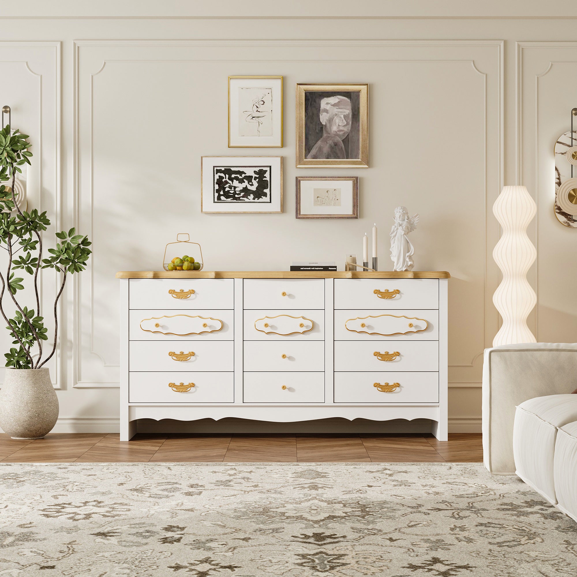 Elegant 12-Drawer Accent Chest With Gold Handles