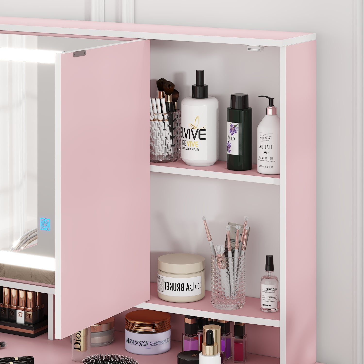 43.3 inches Modern Minimalist white/black Makeup Dressing Table with Mirror And Lamp