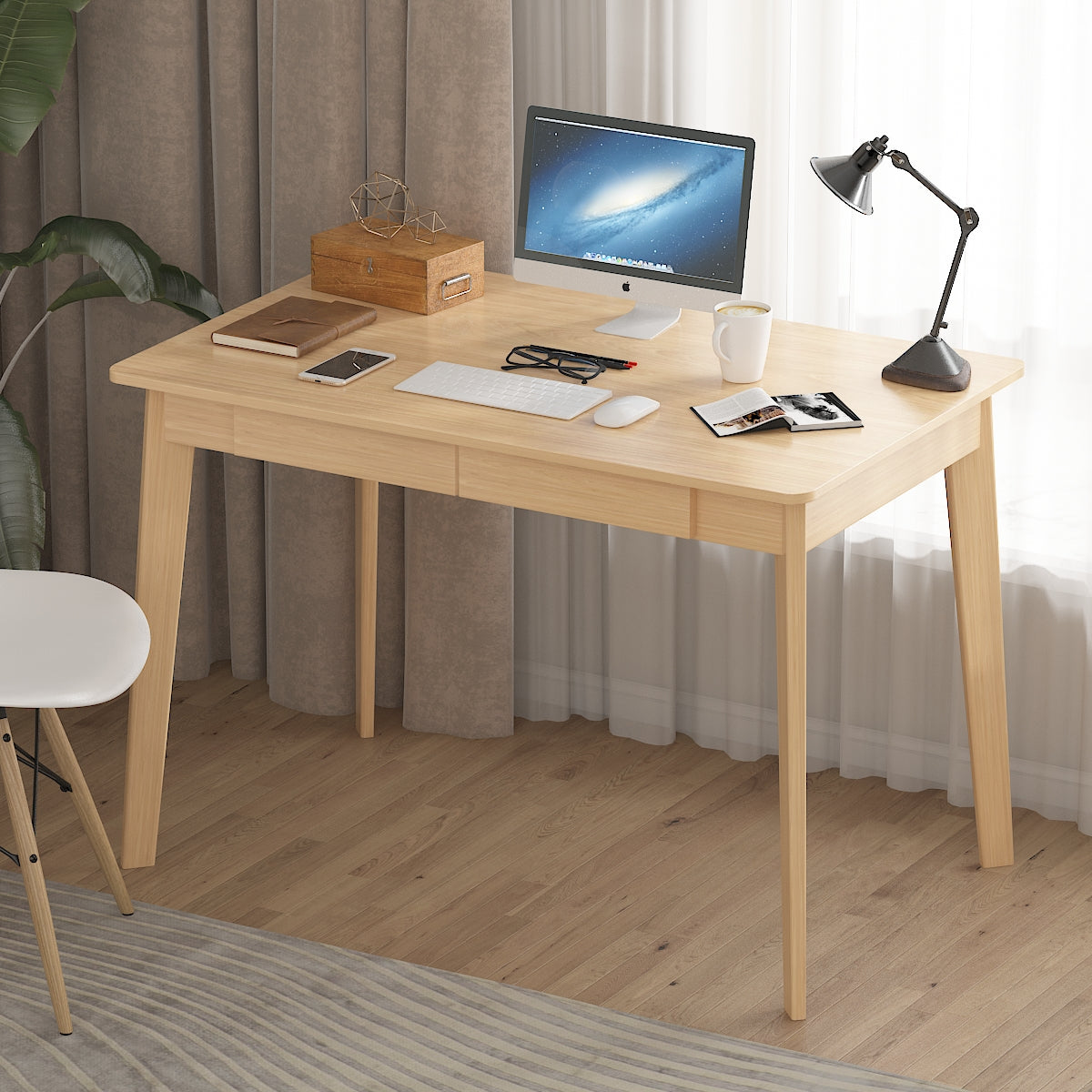 Wooden Minimalist Writing Desk White Study Table for Office 39.4"W