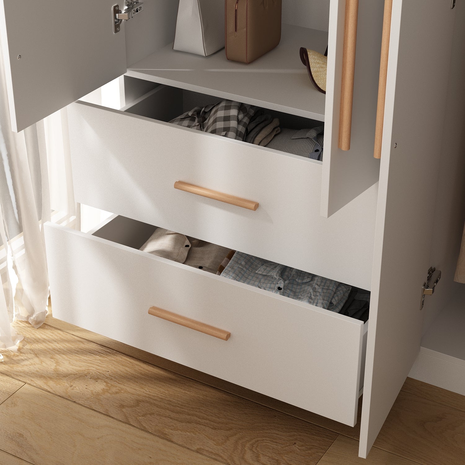 Armoire Solid Wood Clothes Organizer Storage Cabinet 4-Door Wardrobe Family Closet