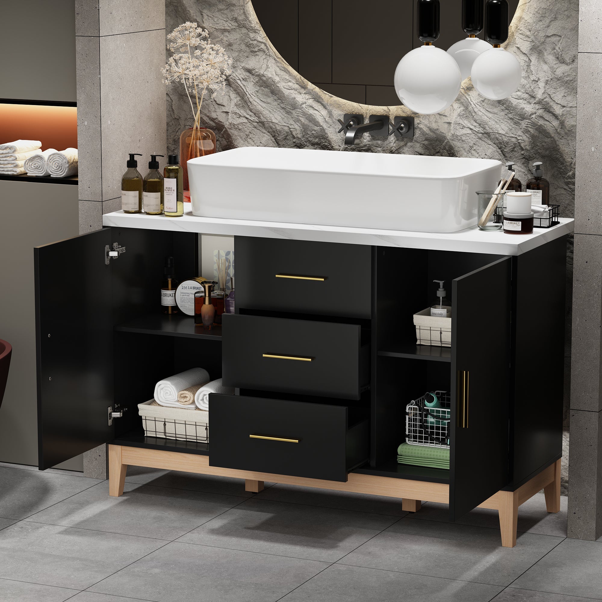 47.2'' Single Bathroom Vanity with Solid + Manufactured Wood Top