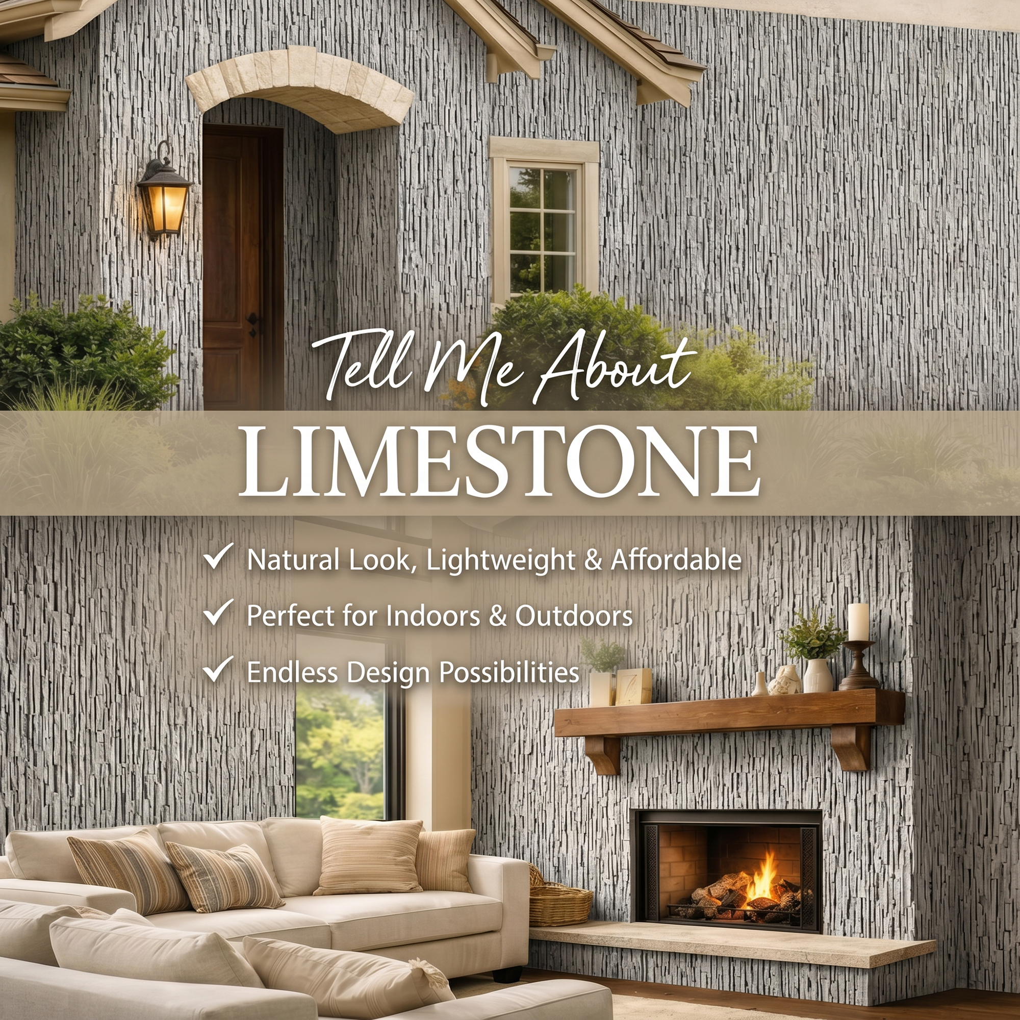 Gray Faux Stone Wall Panel Set of 10, Lightweight Indoor & Outdoor Decorative Wall Panels