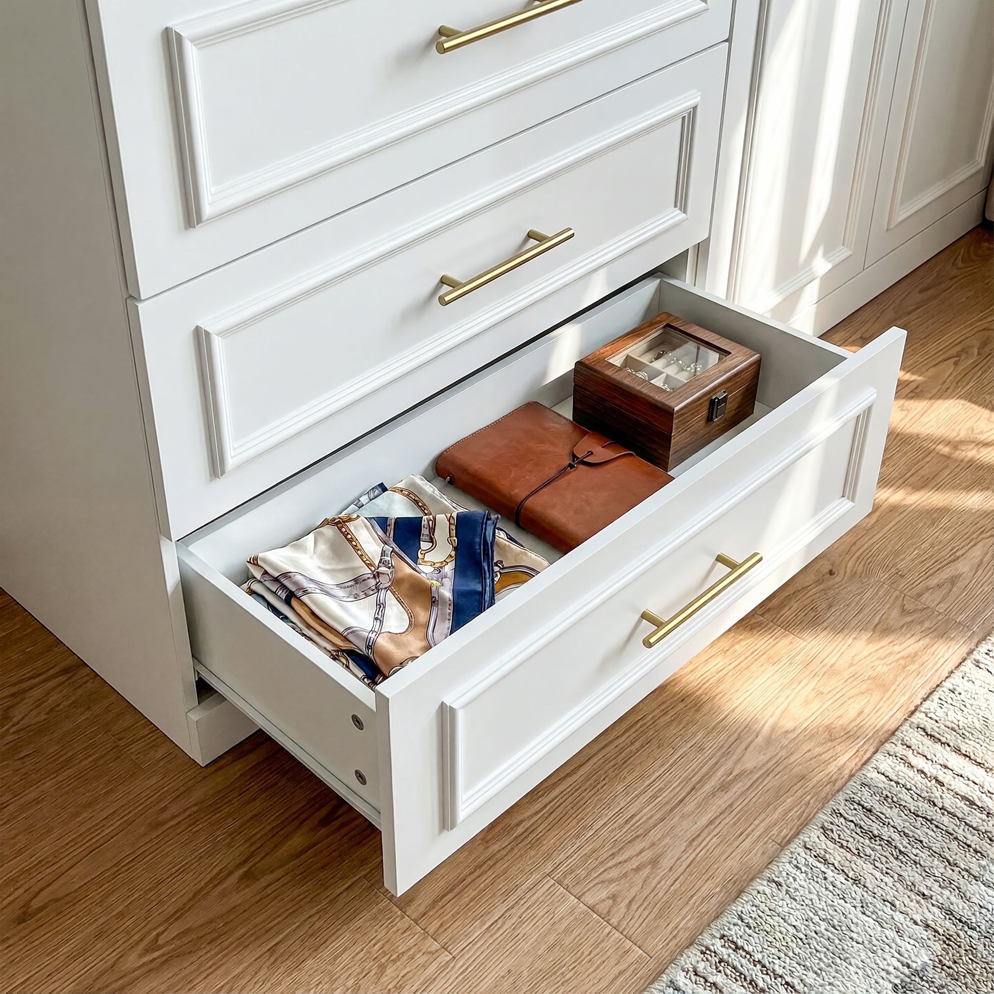 63.3 inch Luxe White Armoire with 6 Doors and 3 Drawers