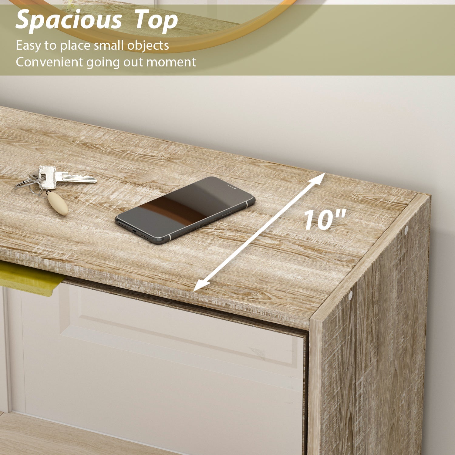 Entryway Shoe Storage Cabinet with 3 Flip Drawers Wood Shoe Cabinet Shoe Organizer with Mirrored Front