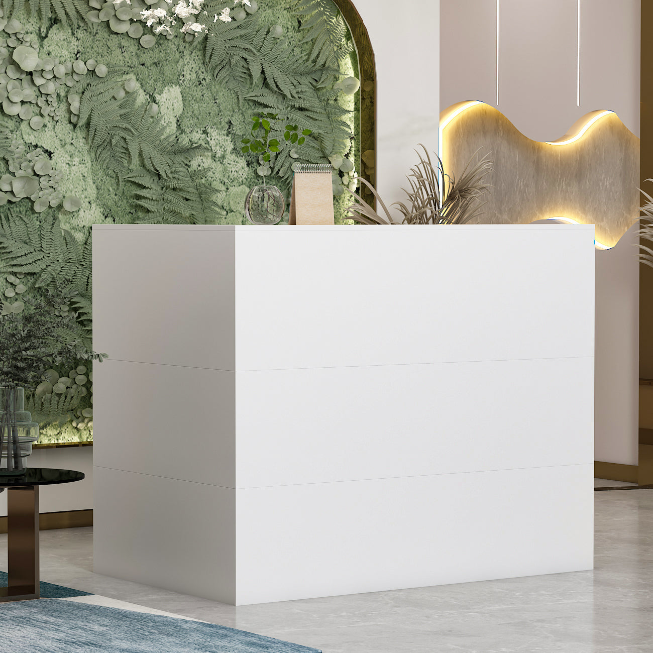 L-Shaped Reception Desk with Large Storage Filing Cabinets