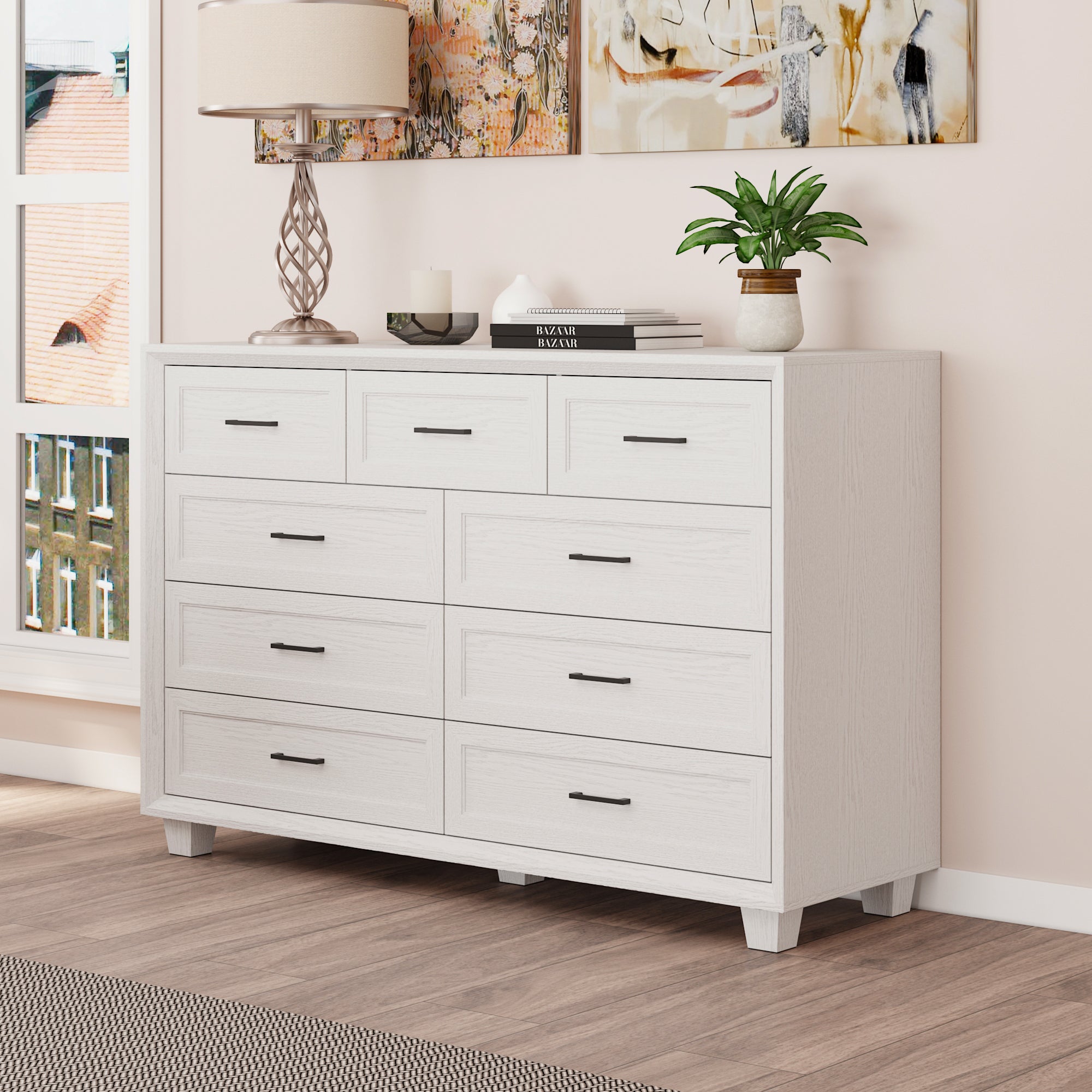 60" Wide 9-Drawer Accent Chest With Metal Handles