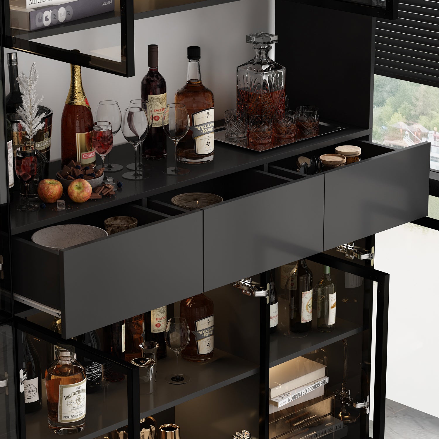 78.7'' H x 78.7'' W Bookcase with Glass Doors & 3-Color Changing Lights