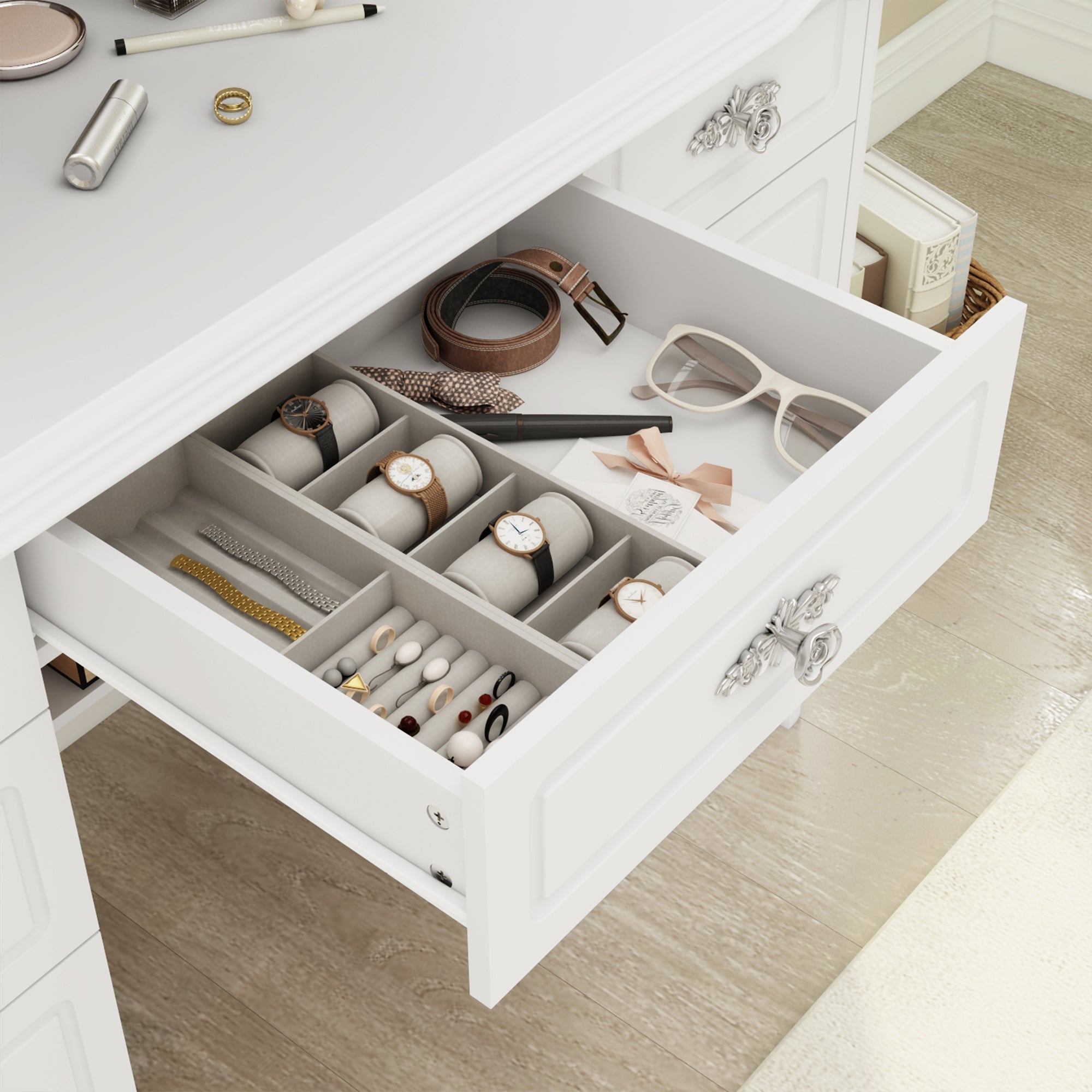 Home Makeup Dressing Table with Drawers & Lamp