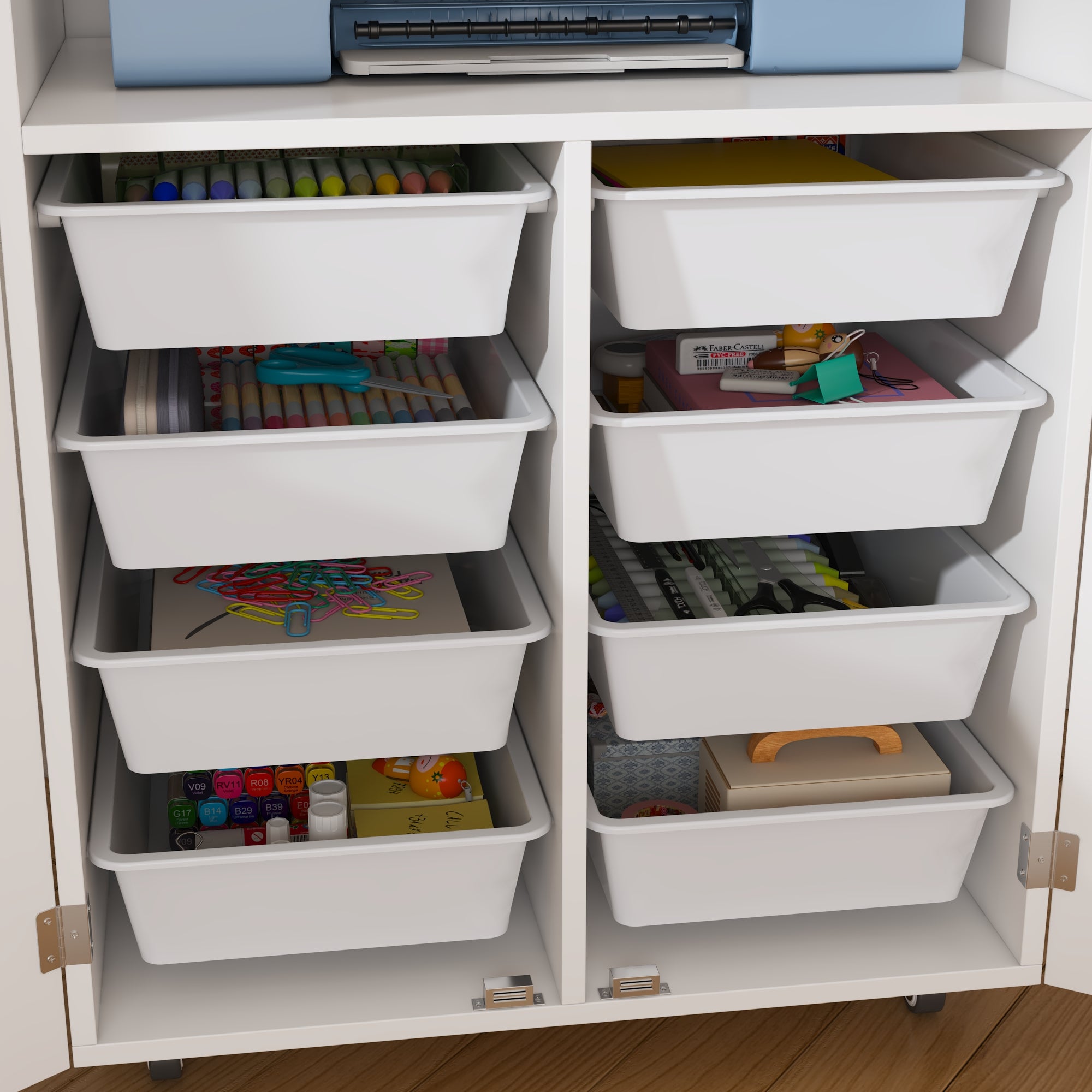 Two Door Craft & Sewing Tables With 8 Baskets And Wheels