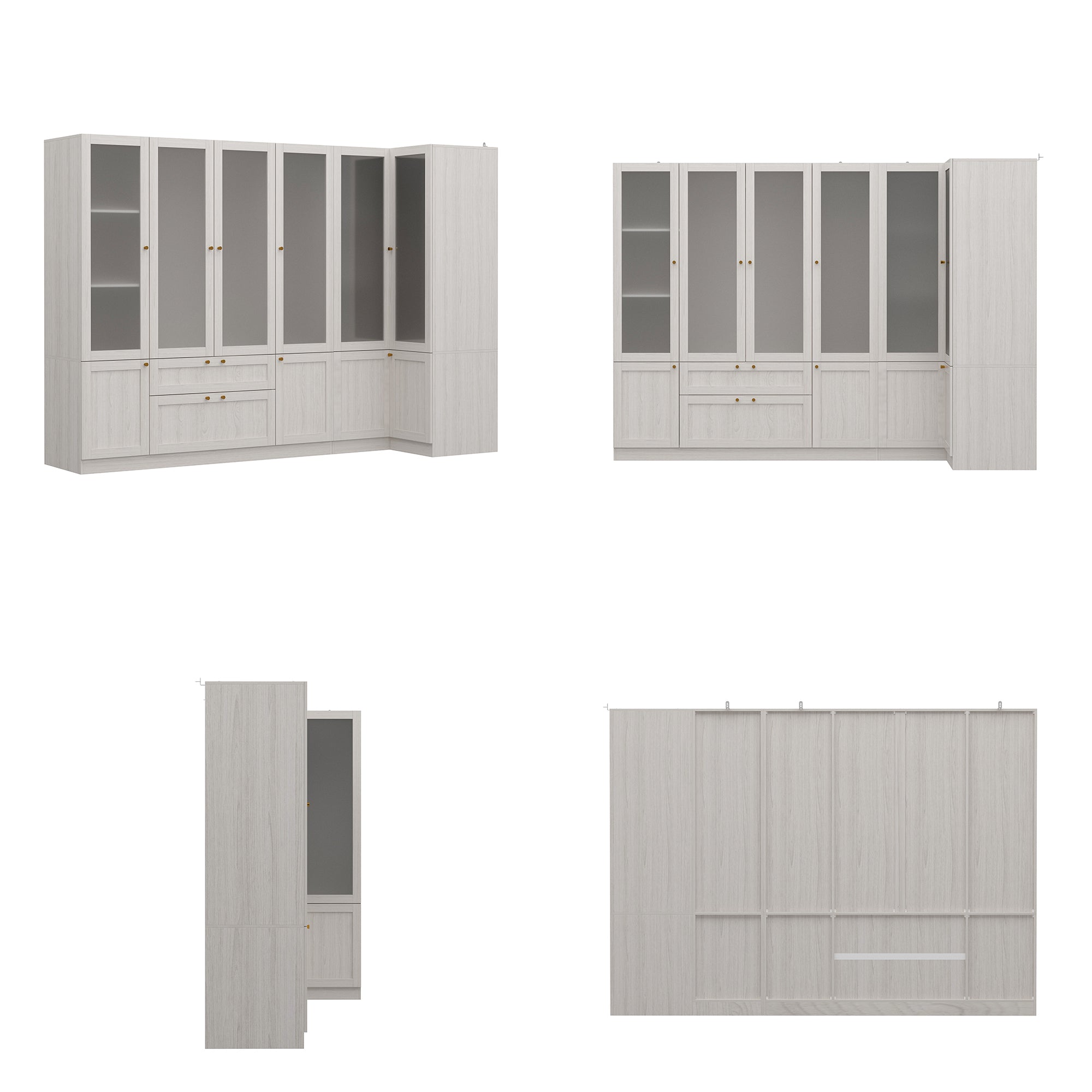 98.4" Modern White Corner Storage Cabinet with Frosted Glass Doors & Drawer