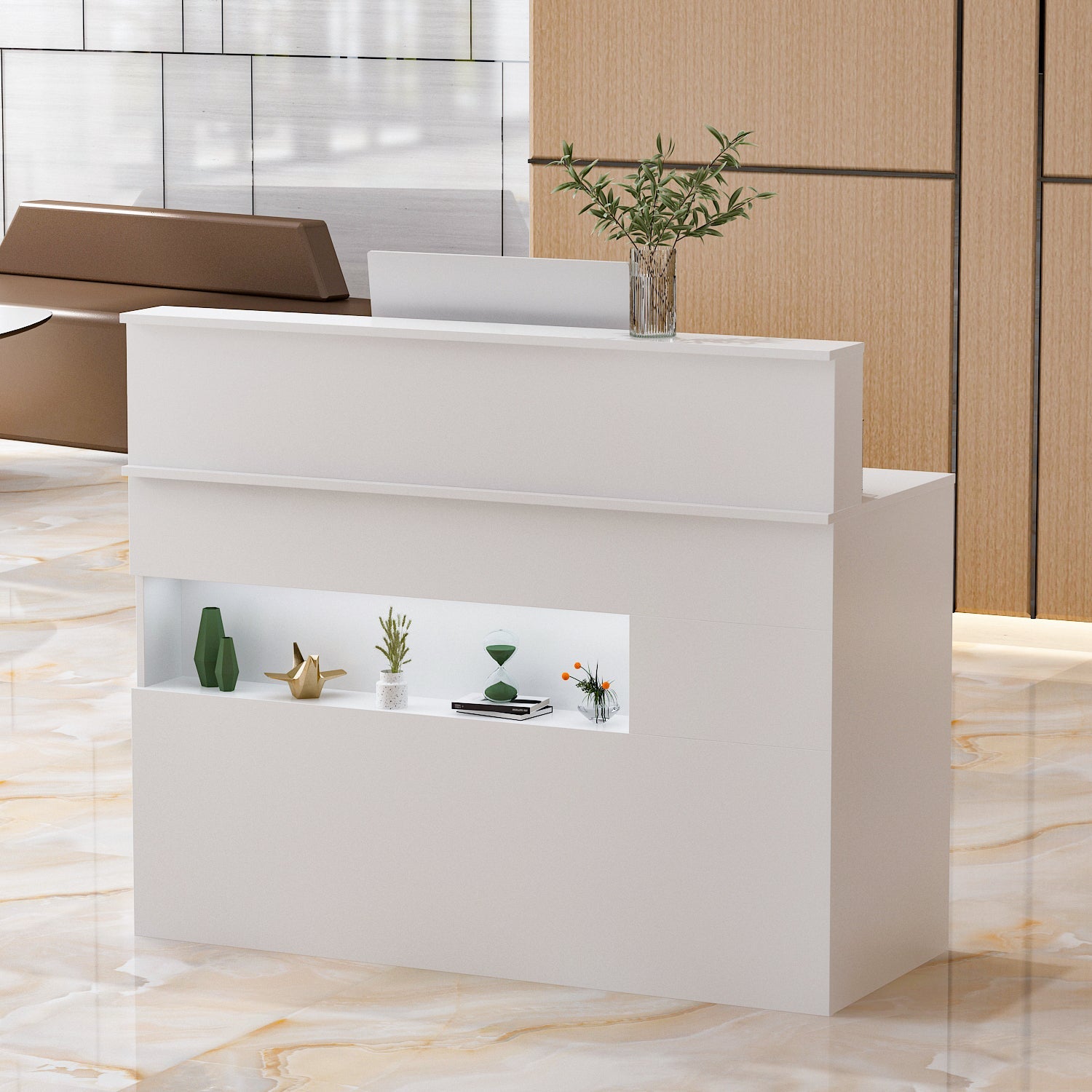 Modern Reception Desk Counter Desk with LED Lighting for Hall Entrance