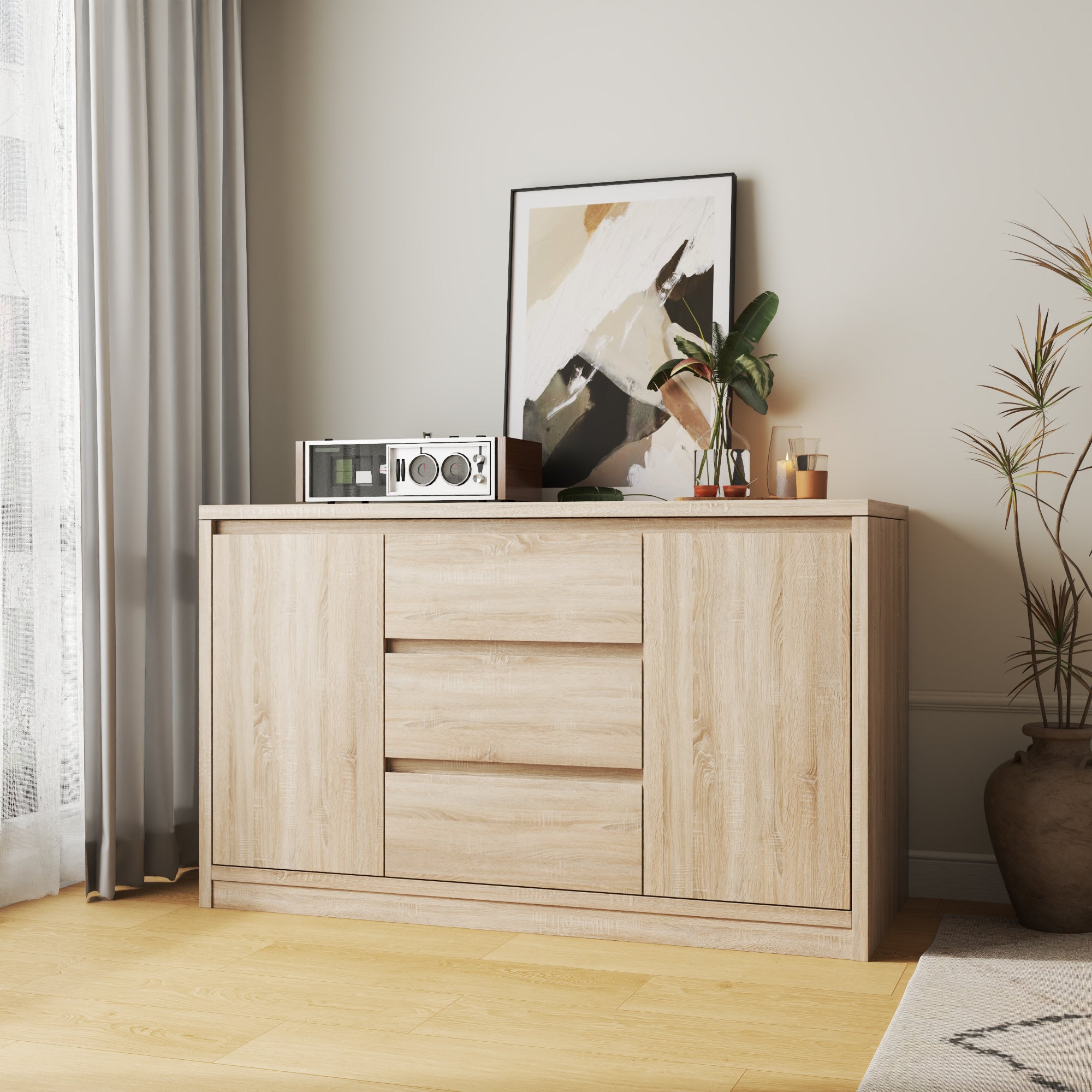 55'' W 3-Drawer Sideboard With Hidden Gun Safe Lock & Hidden Space & NFC