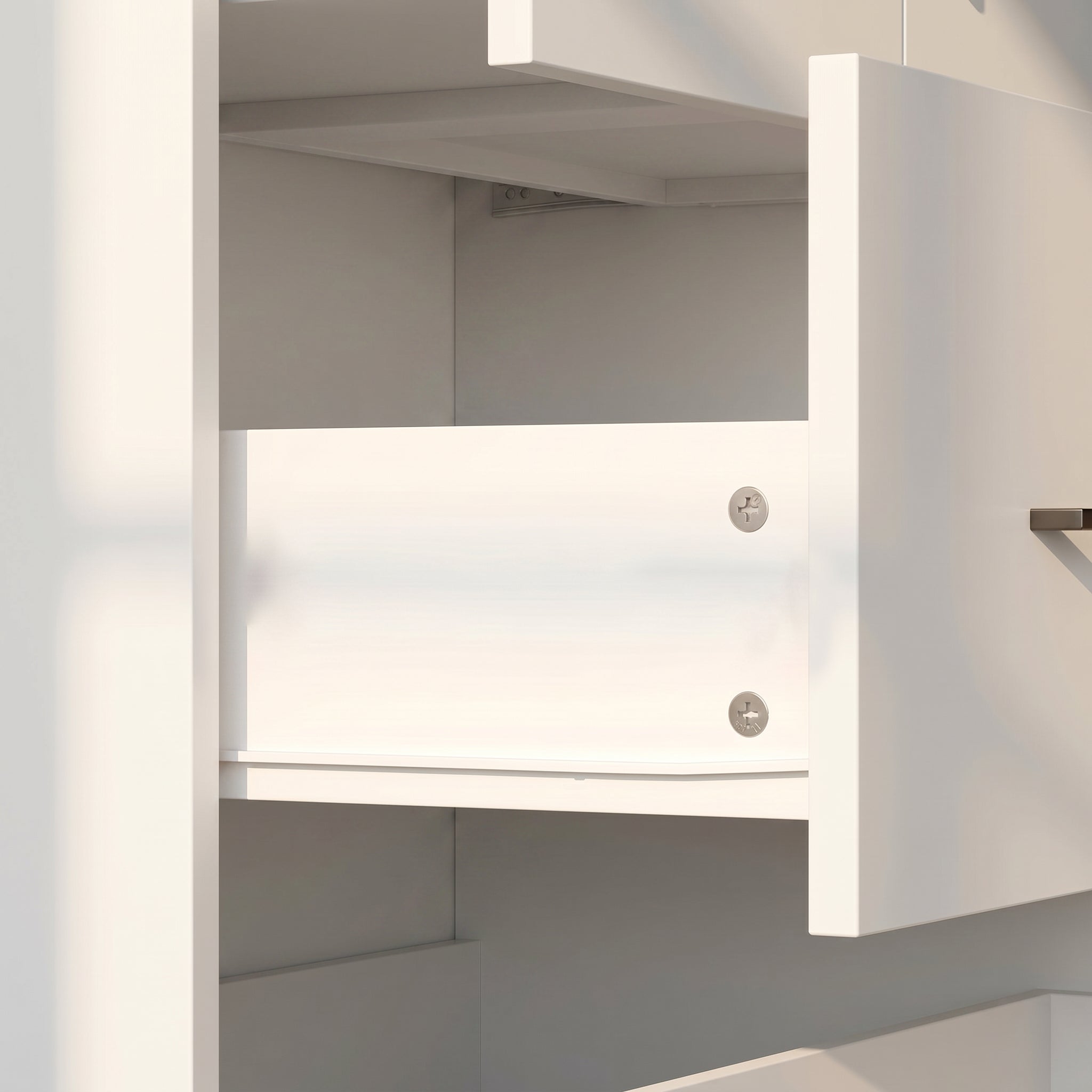 31.5 Inches White Engineered Wood Tall Garage Storage Cabinet with 2 Upper Doors and 3 Lower Drawers
