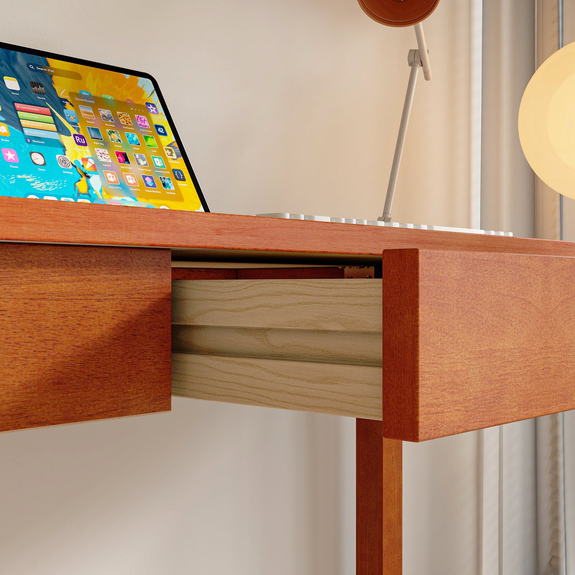 Double Drawer Rubberwood Writing Desk