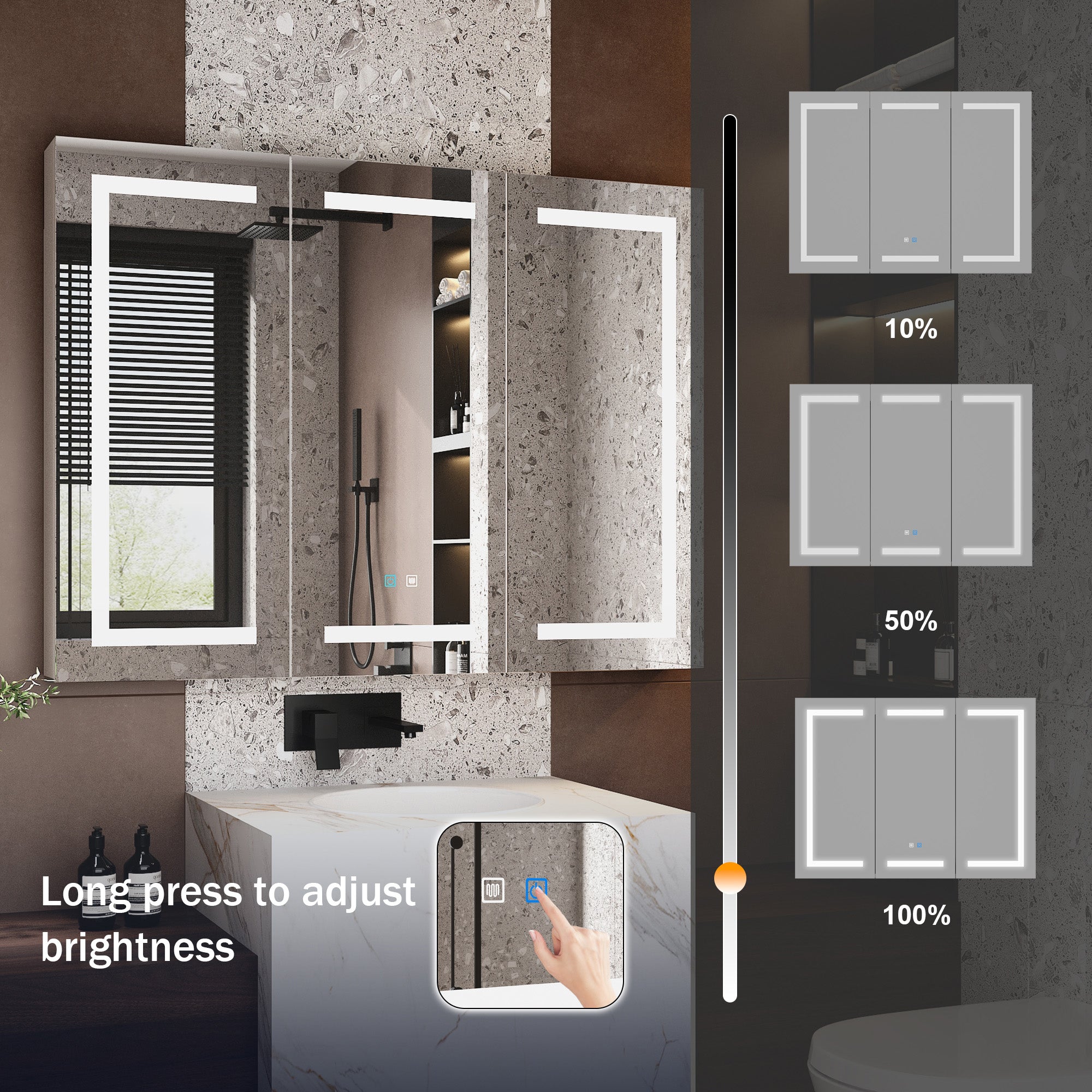 47.2'' W 35.4'' H Surface Frameless Medicine Cabinet with Mirror 6 Adjustable Shelves