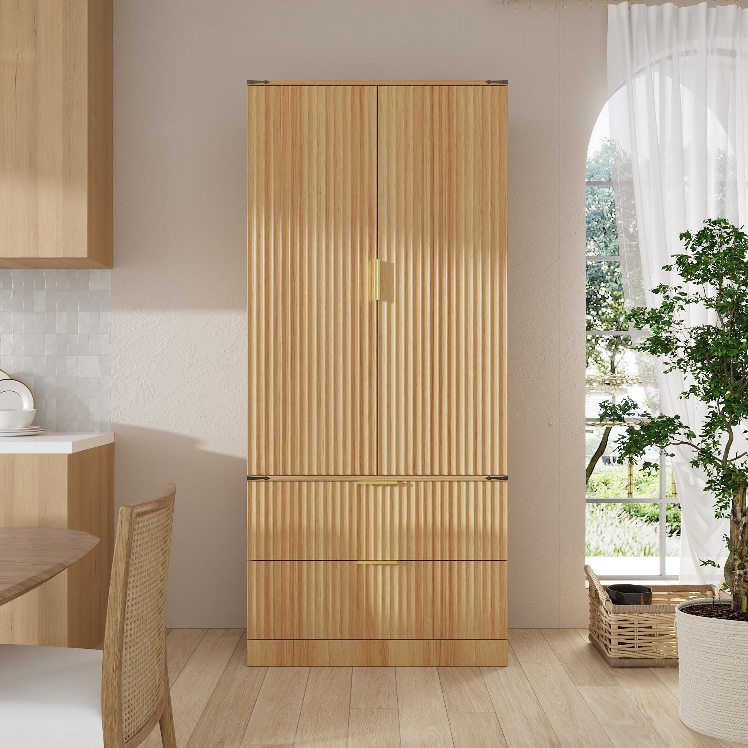 71'' H 2-Drawer Pantry Cabinet With Door Shelves And Magnetic Catches