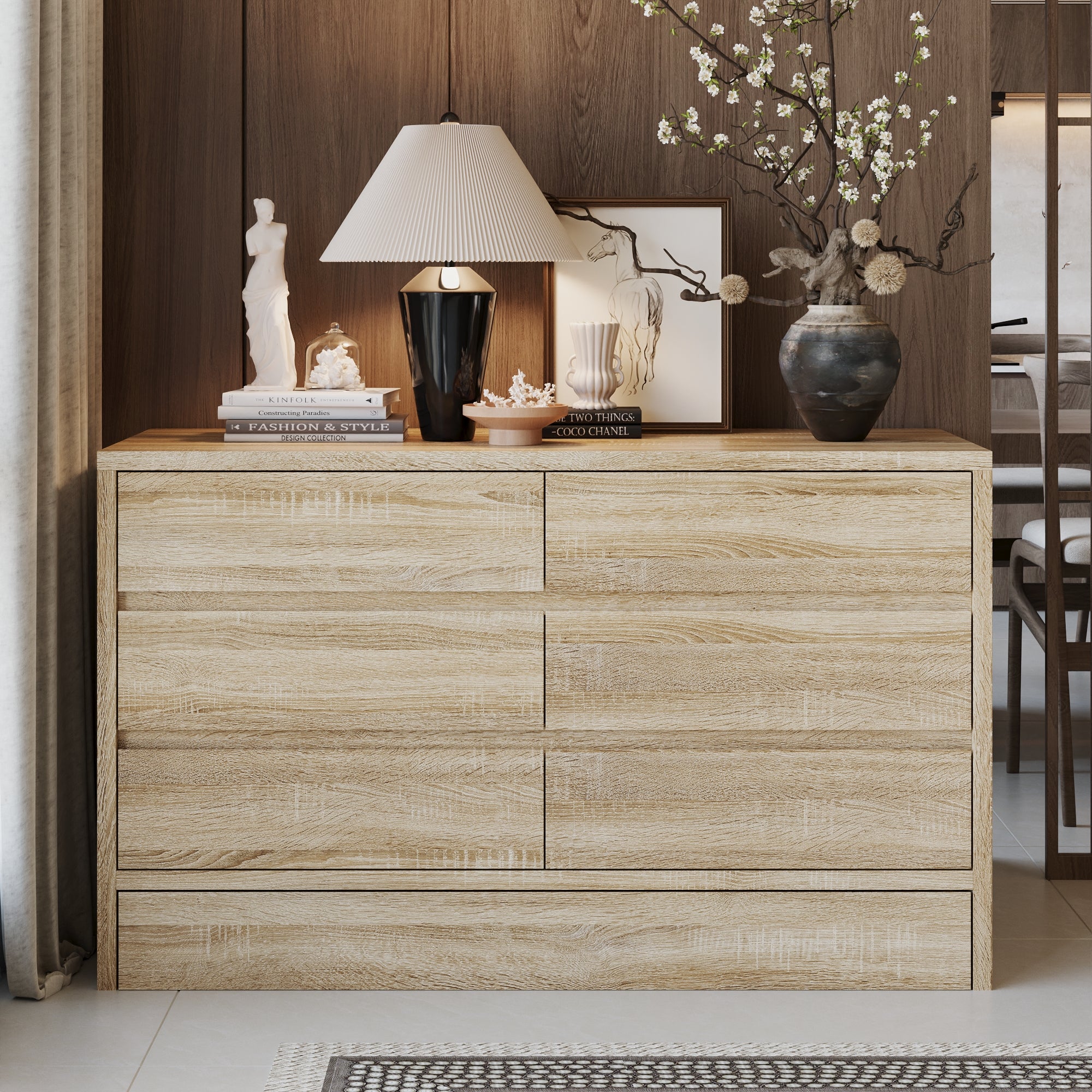 55.1" Wide 7-Drawer Chest Dresser With Extra-Large Kick Drawer & Hidden Compartments