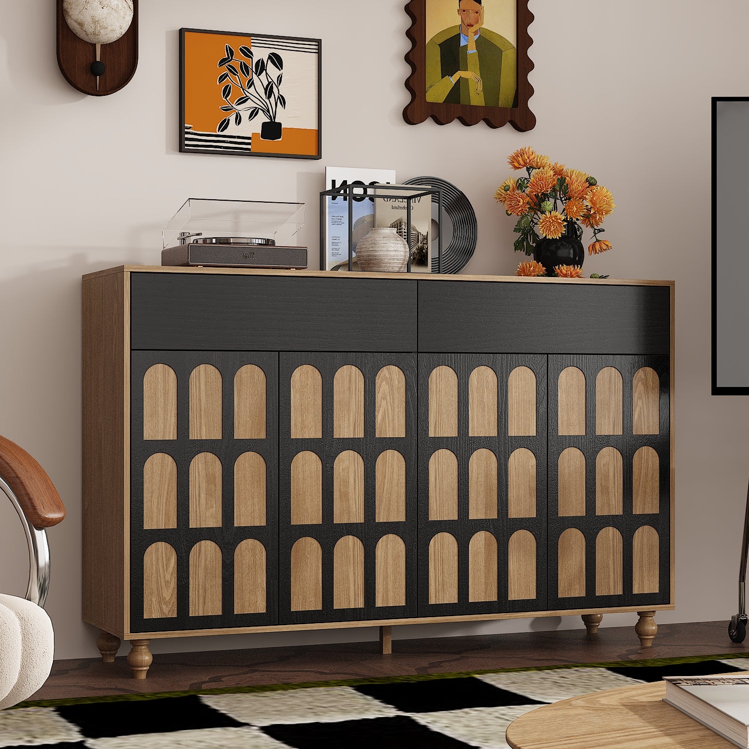 59"W Sideboard With 2 Drawer 4 Door