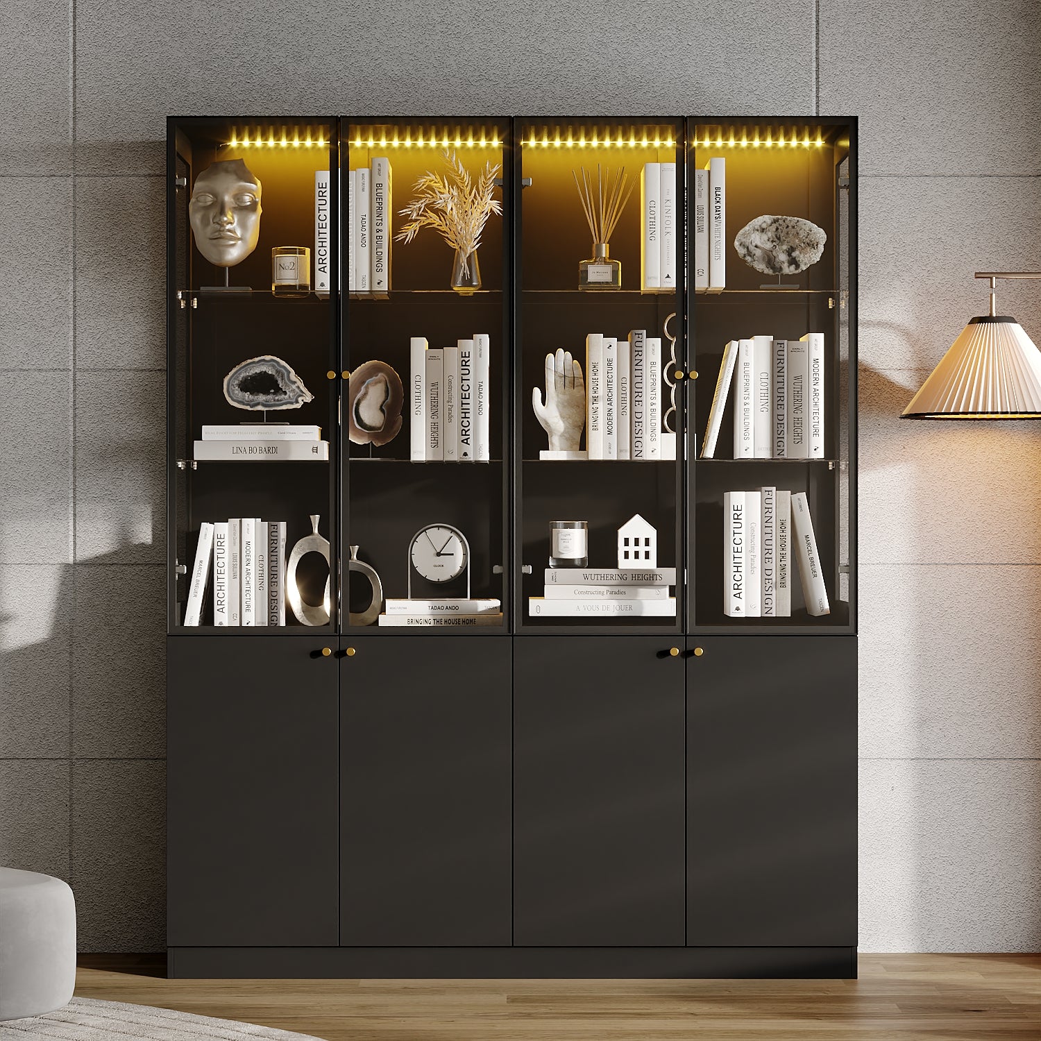 78.7'' H X 63'' W Display Bookcase With LED & Glass Doors