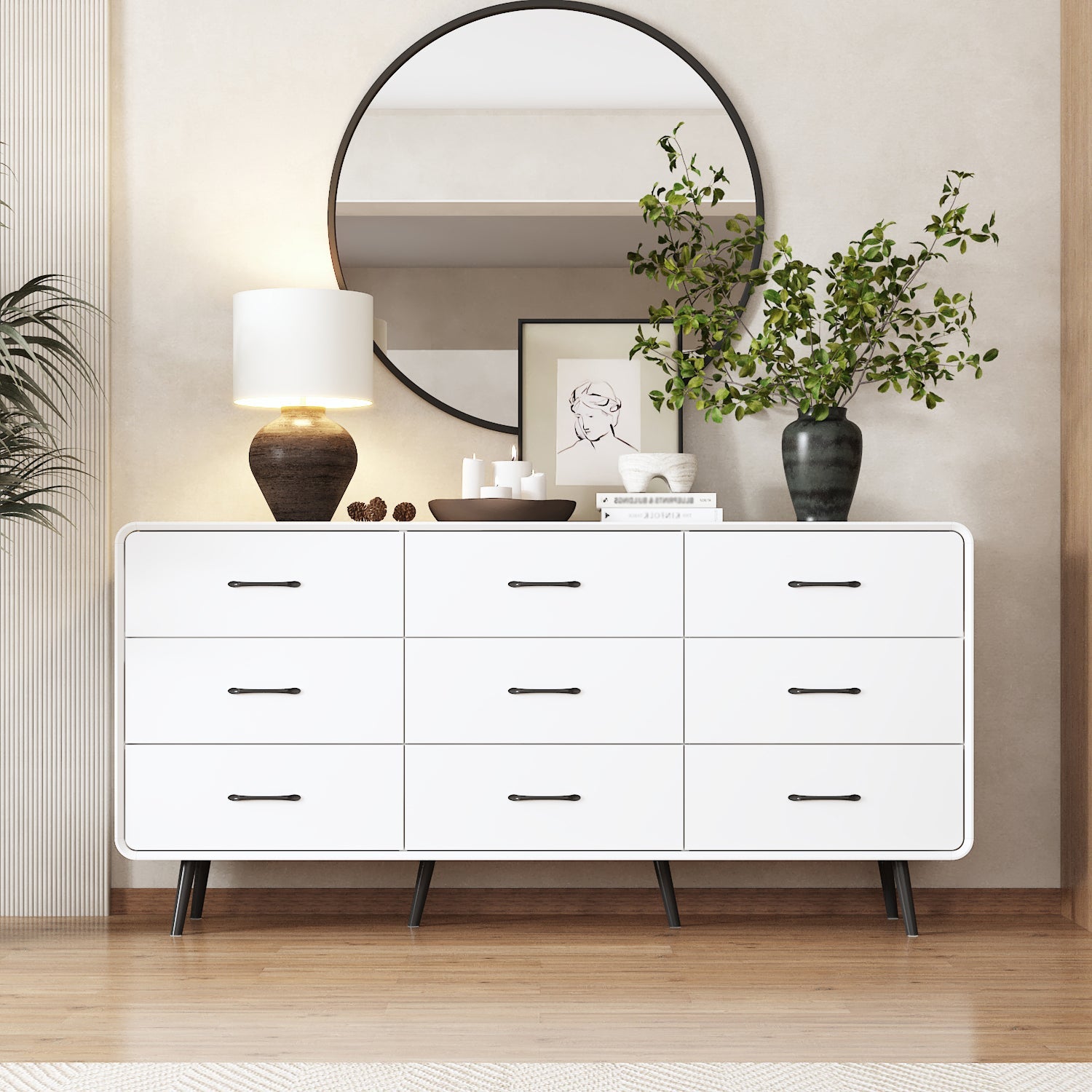 Nine Drawers Dresser With Metal Legs