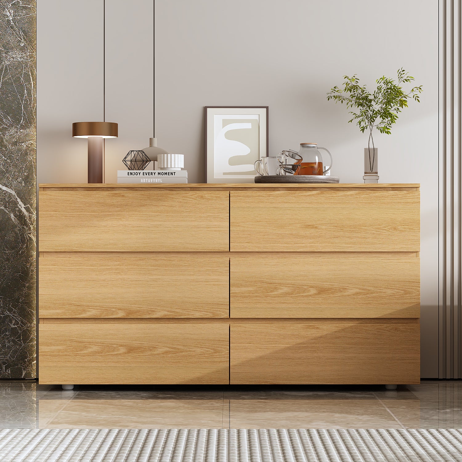 Distressed 6-Drawer Sideboard with Grain Texture - 59" Wide