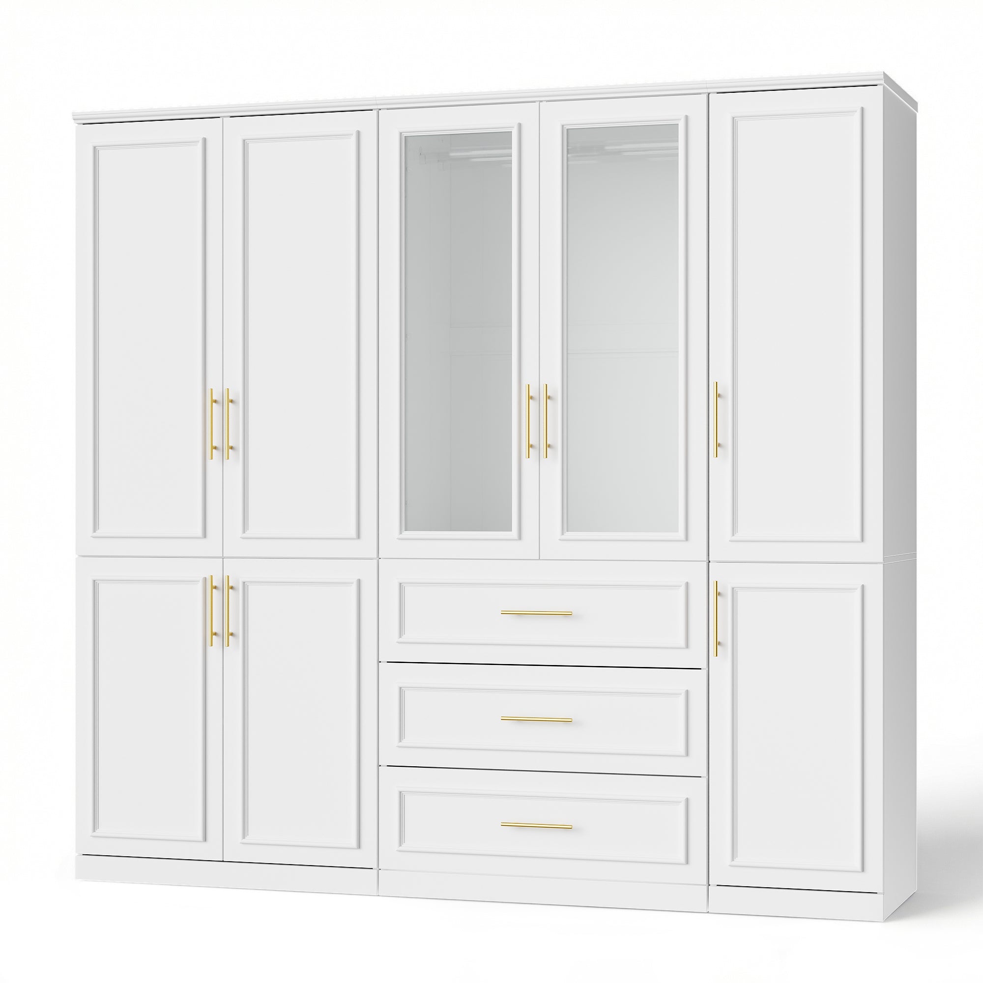 79.3 inch Luxe White Armoire with 8 Doors and 3 Drawers