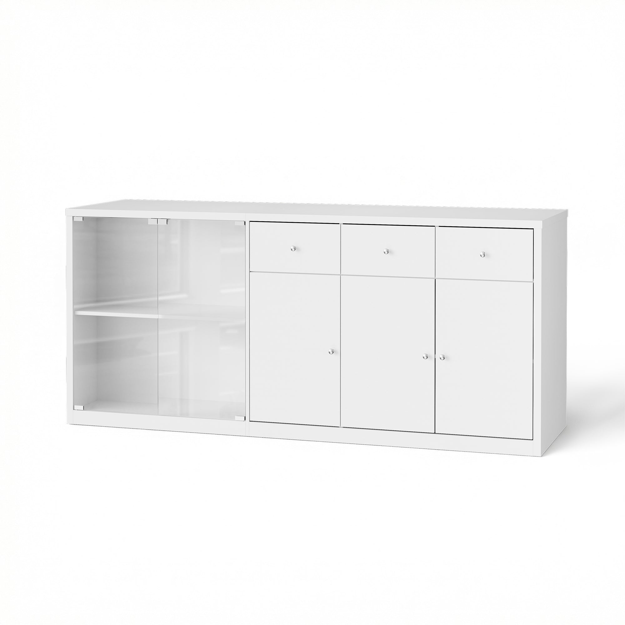 78.7 inch Contemporary White Kitchen Island with Tempered Glass Door & 3 Drawers