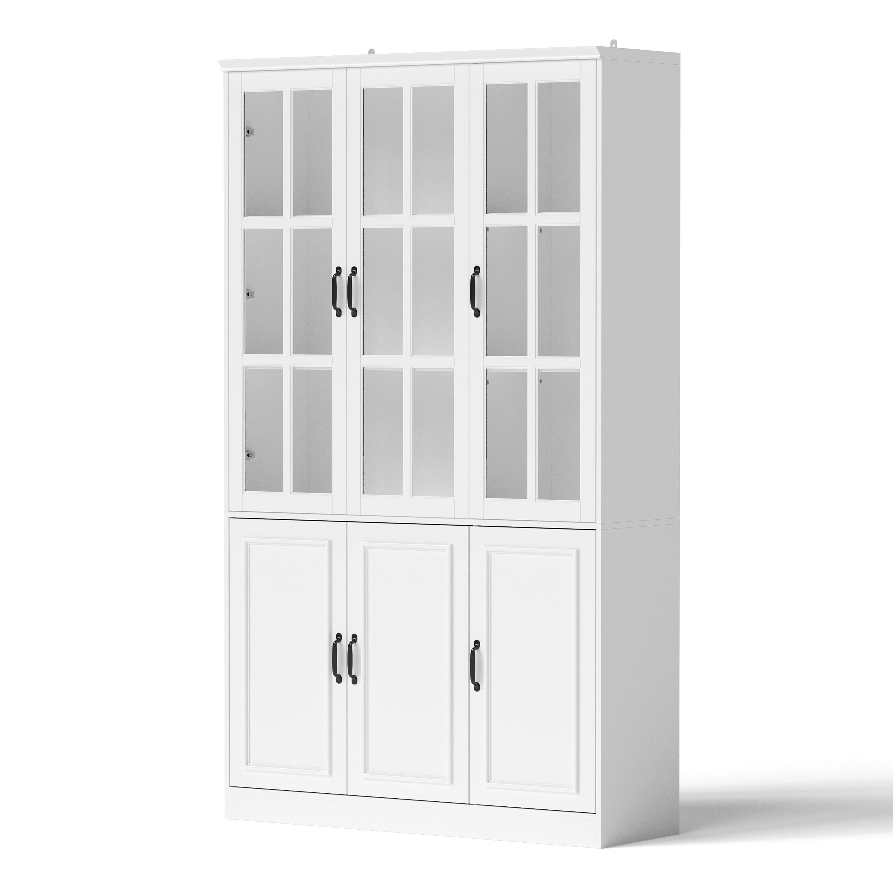 47.2 inches Modern White Freestanding Wood Bookcase with 3 Glass Doors