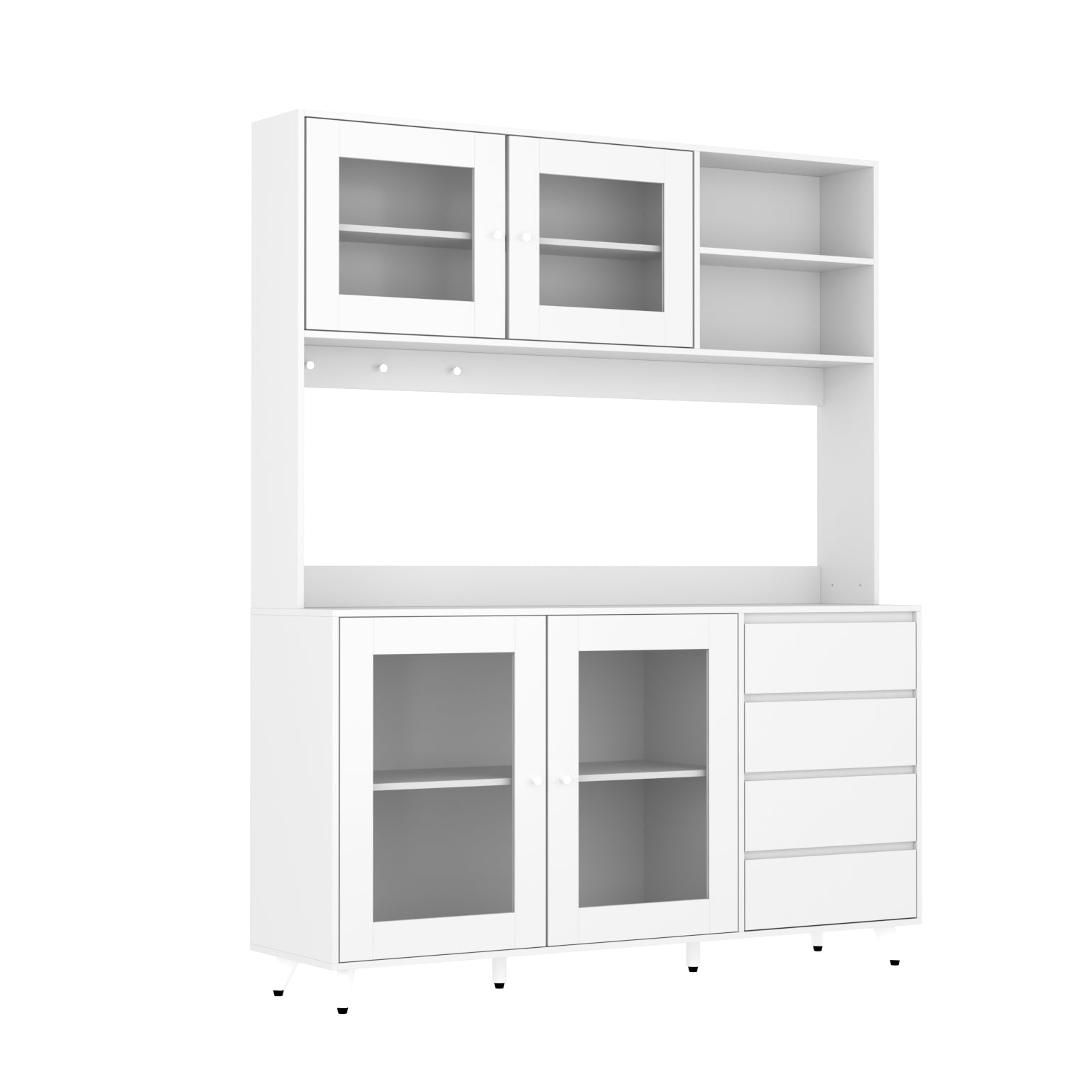 Storage Sideboard Cabinet Cupboard with Drawers and Glass Doors for Kitchen Organization