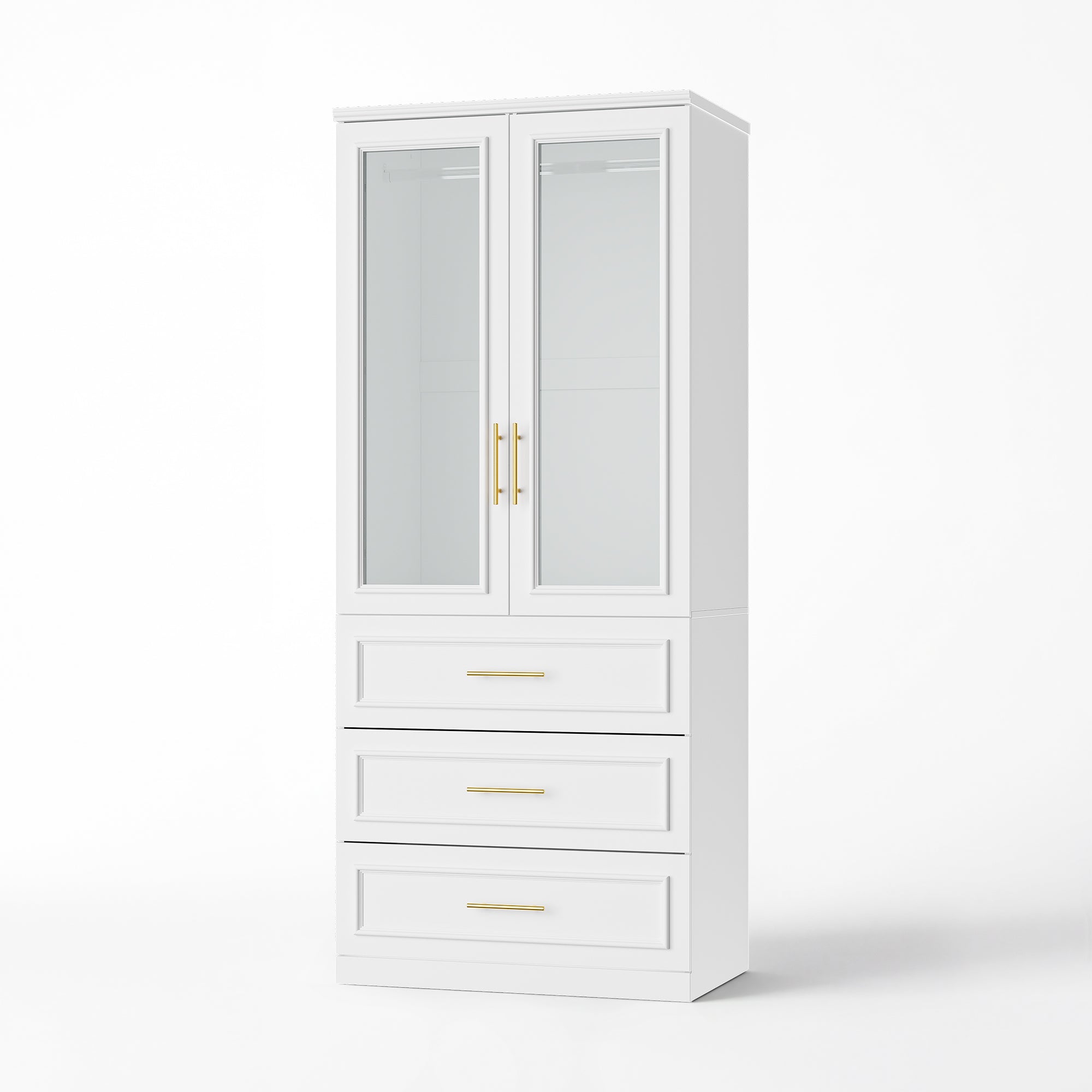 74.9'' H 6 Glass Door Armoire w/ Hanging Rod & 3 Drawers