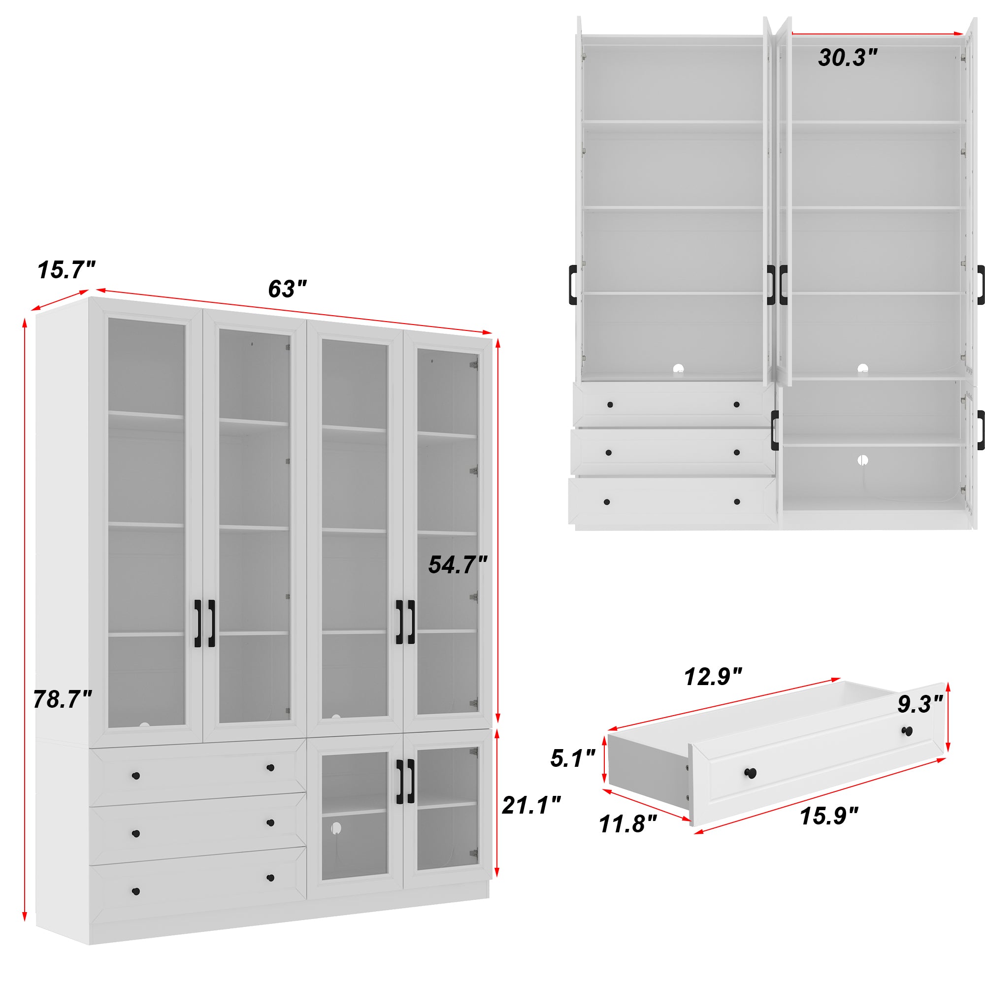 74.8”H China Cabinet Display Case With Light