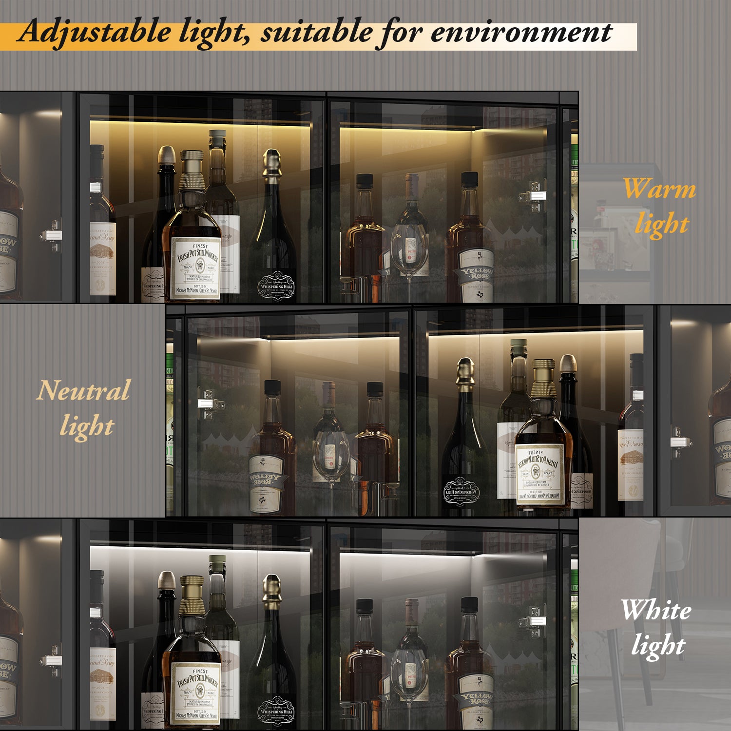 78.7'' H x 78.7'' W Bookcase with Glass Doors & 3-Color Changing Lights