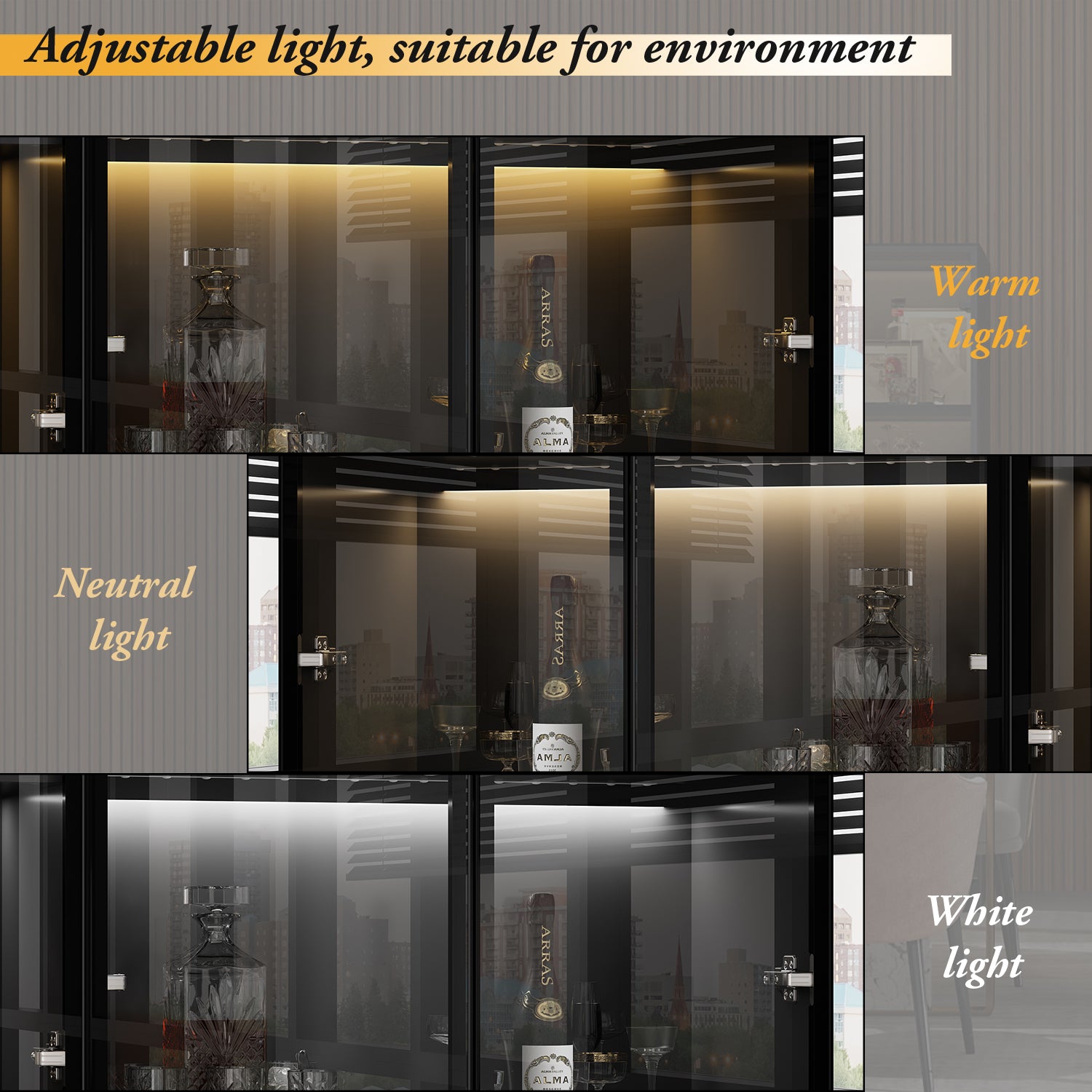 78.7'' H x 63'' W Bookcase with Glass Doors & 3-Color Changing Lights