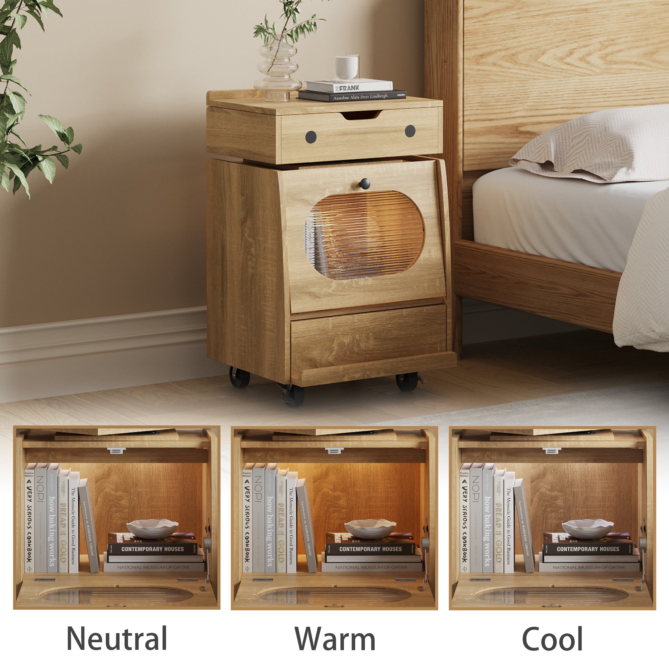 Creative Nightstand With Robot Shape And Movable Wheels