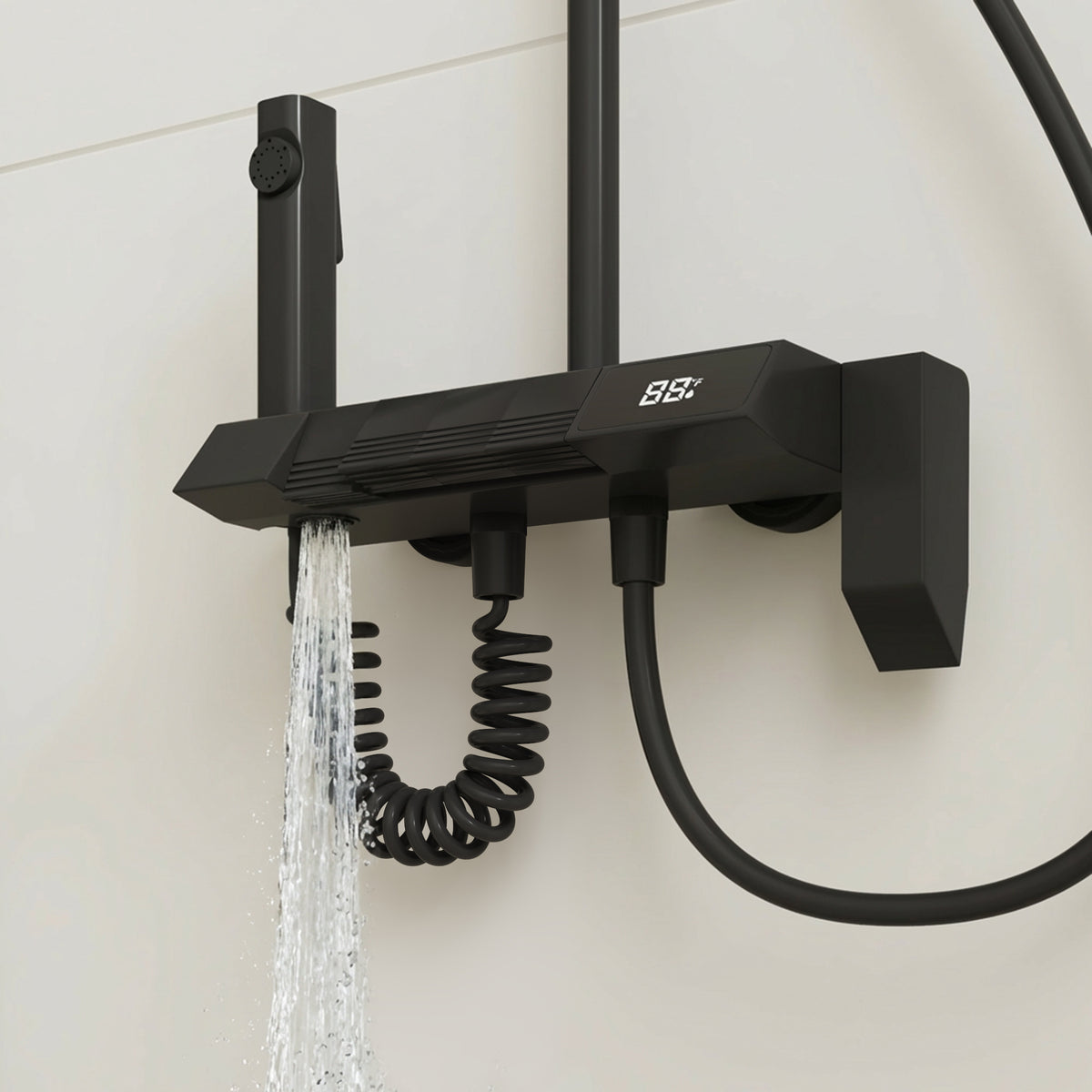 Black Shower System With LED Display Screen