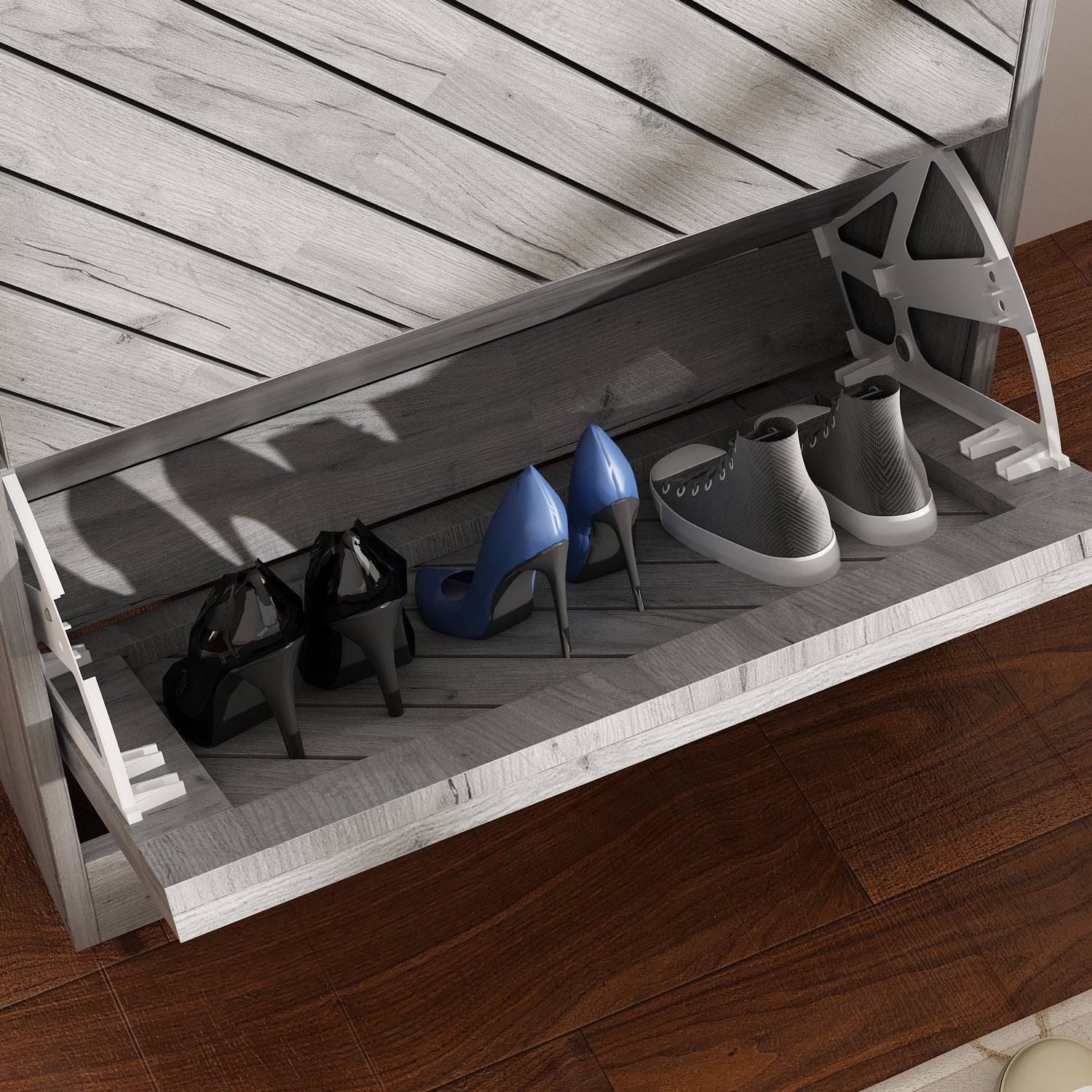 Shoe Cabinet with 3 Flip Drawers Distressed Shoe Organizer for Hallway Entryway