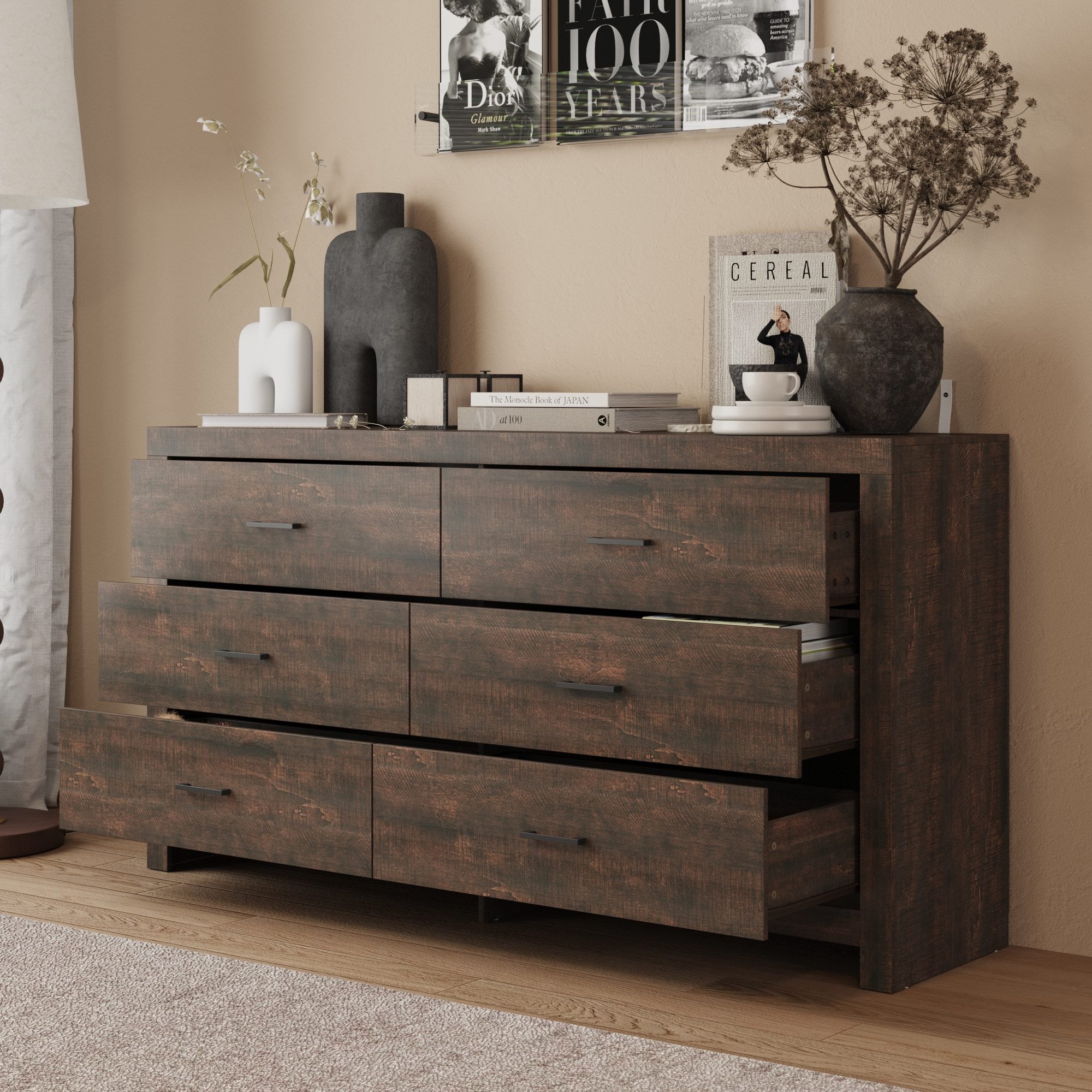 6-Drawer Dresser With Rustic Style