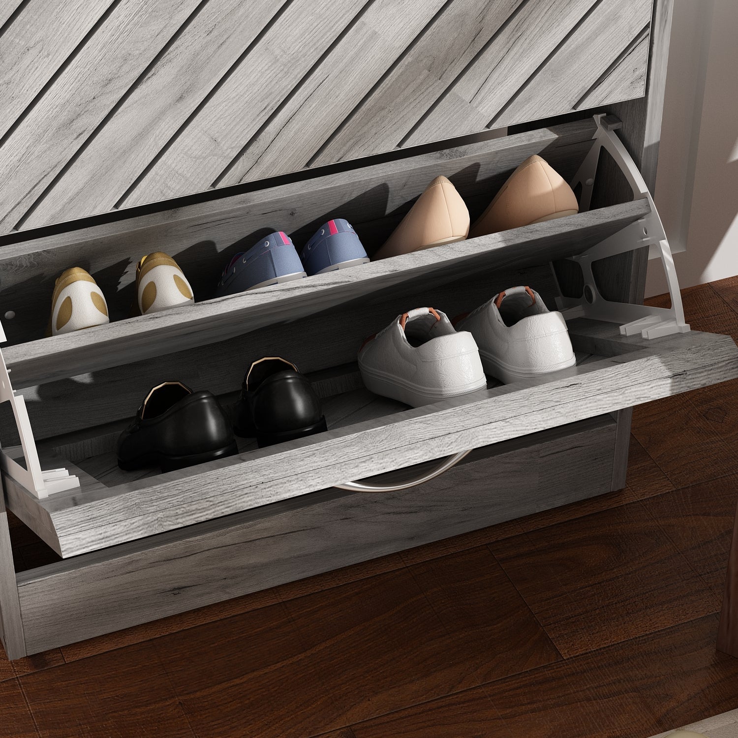 Rustic Shoe Organizer for Hallway Entryway Shoe Cabinet with 2 Flip Drawers