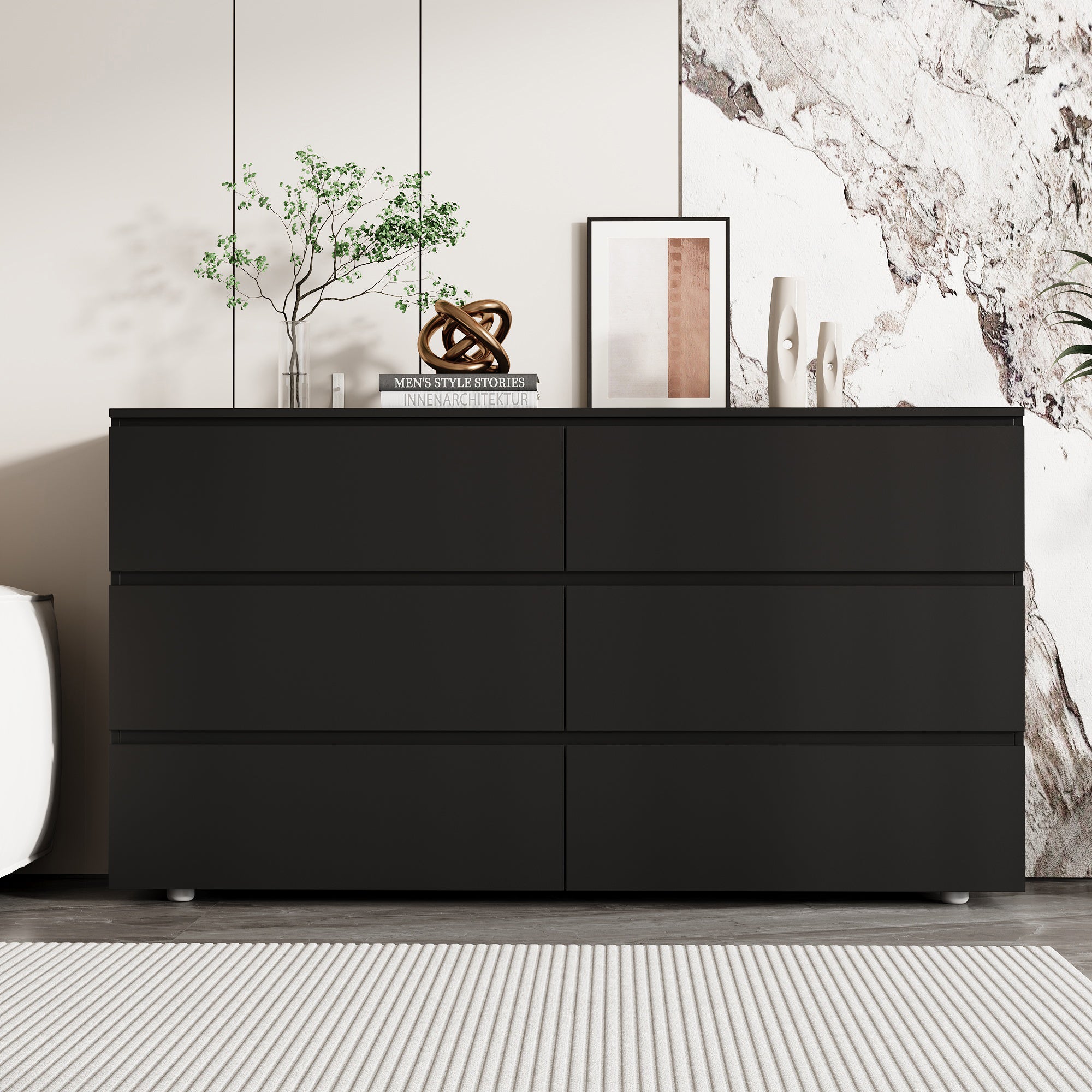 Distressed 6-Drawer Sideboard with Grain Texture - 59" Wide