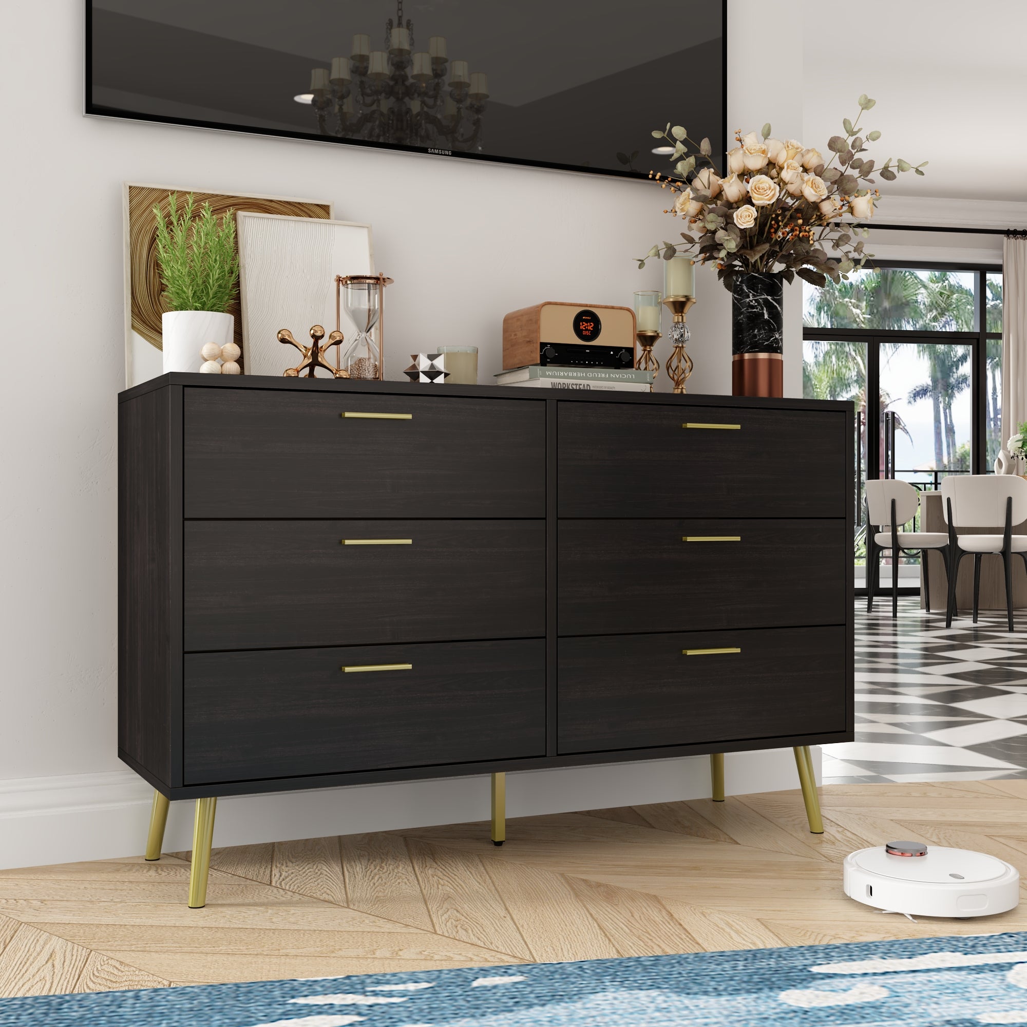 Modern Sideboard Double Dresser with 6 Drawers
