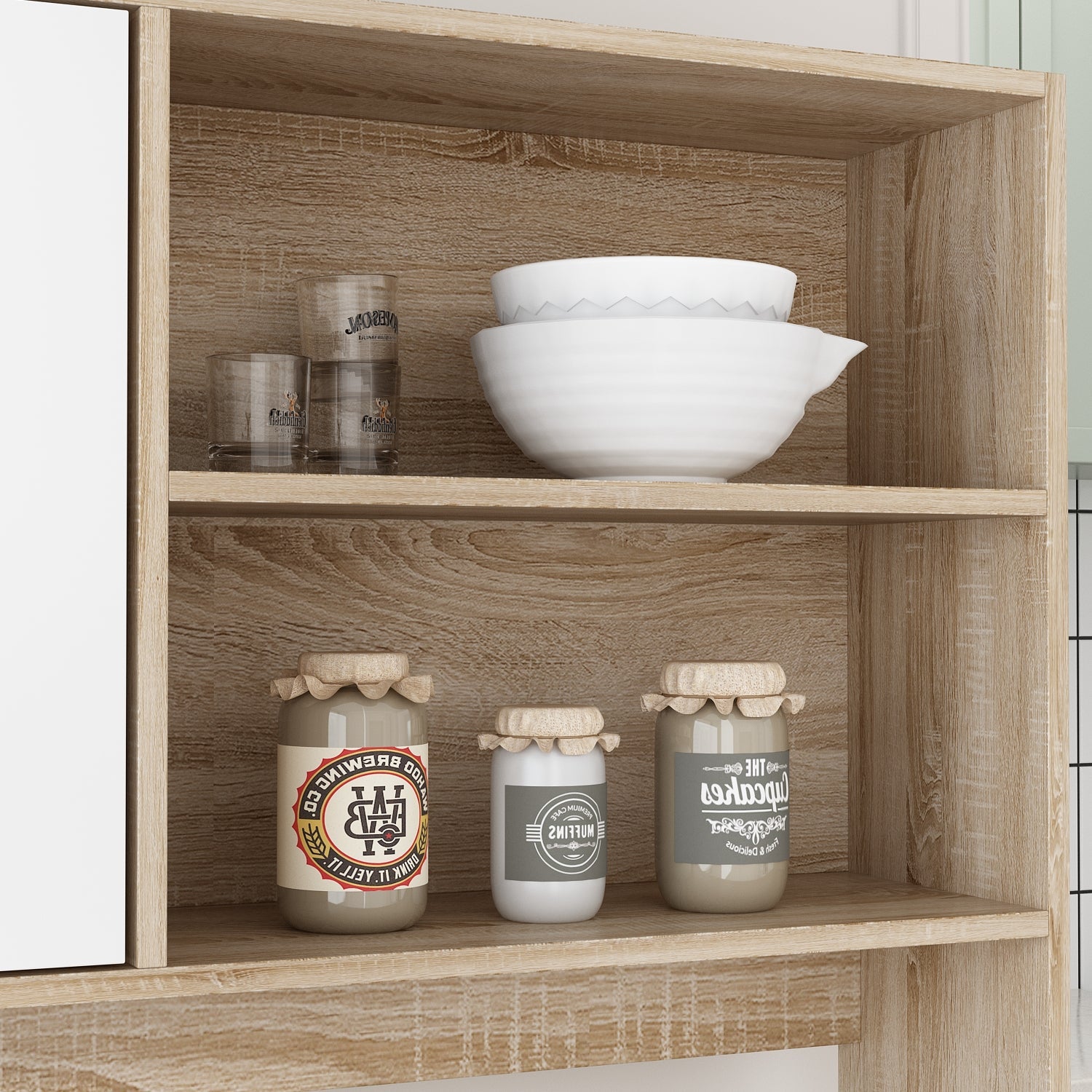 Storage Sideboard Cabinet Cupboard with Drawers and Glass Doors for Kitchen Organization