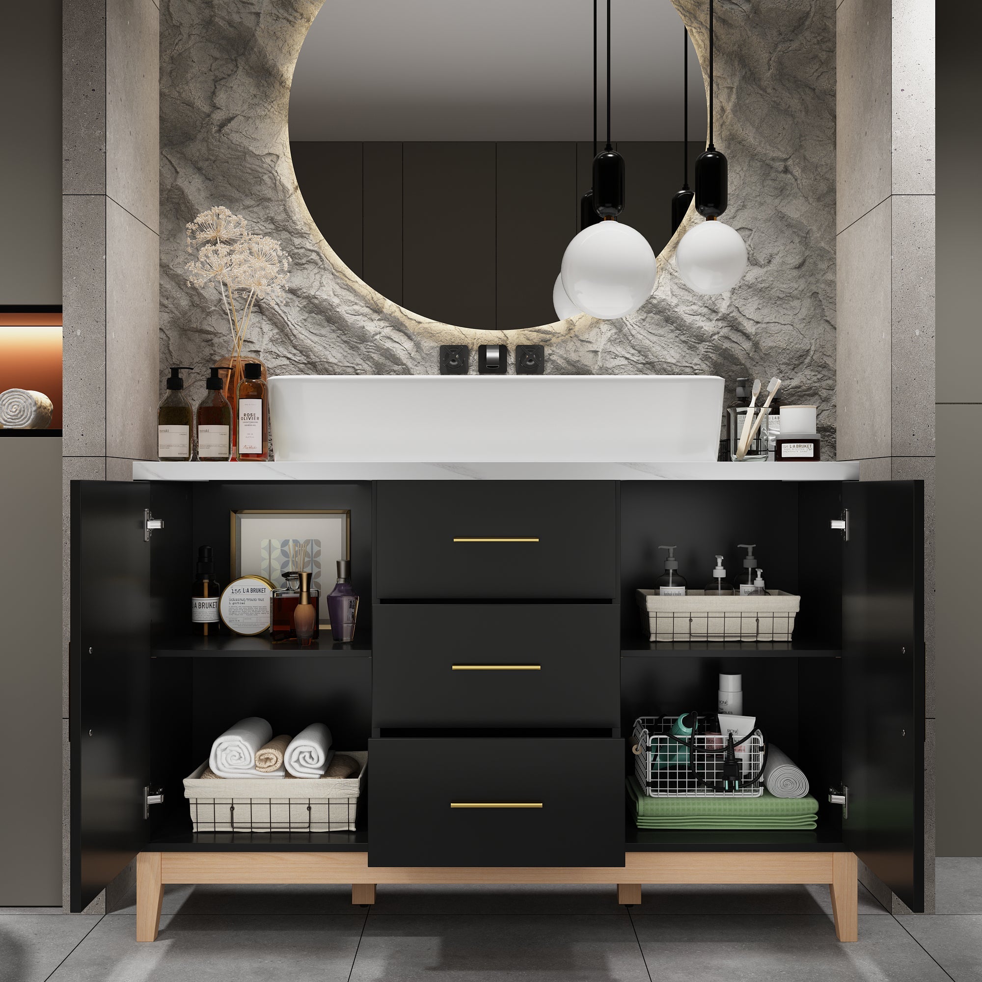 47.2'' Single Bathroom Vanity with Solid + Manufactured Wood Top