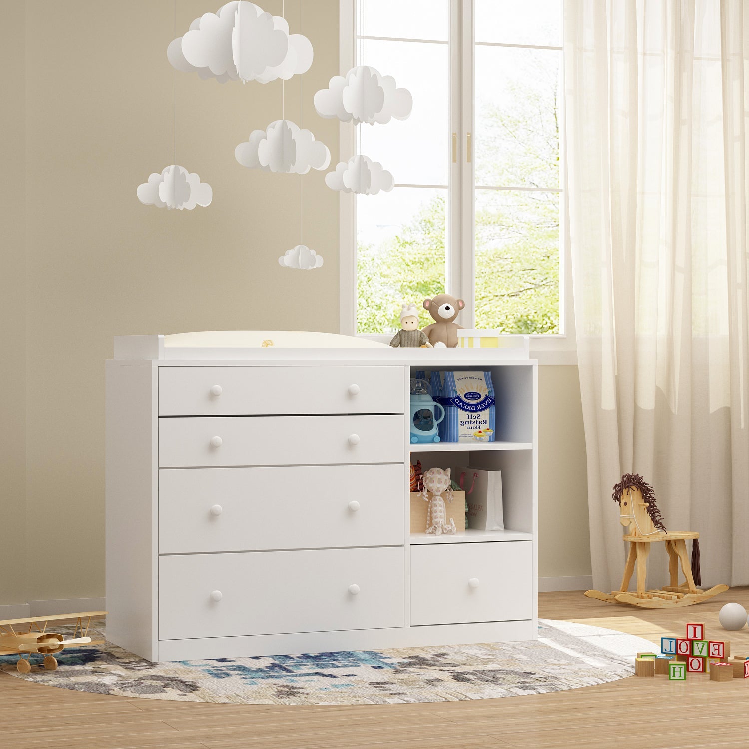47.2 inches Modern White Nursery Storage Dresser Chest Changing Table 47.2 inches Modern White Nursery Storage Dresser Chest Changing Table