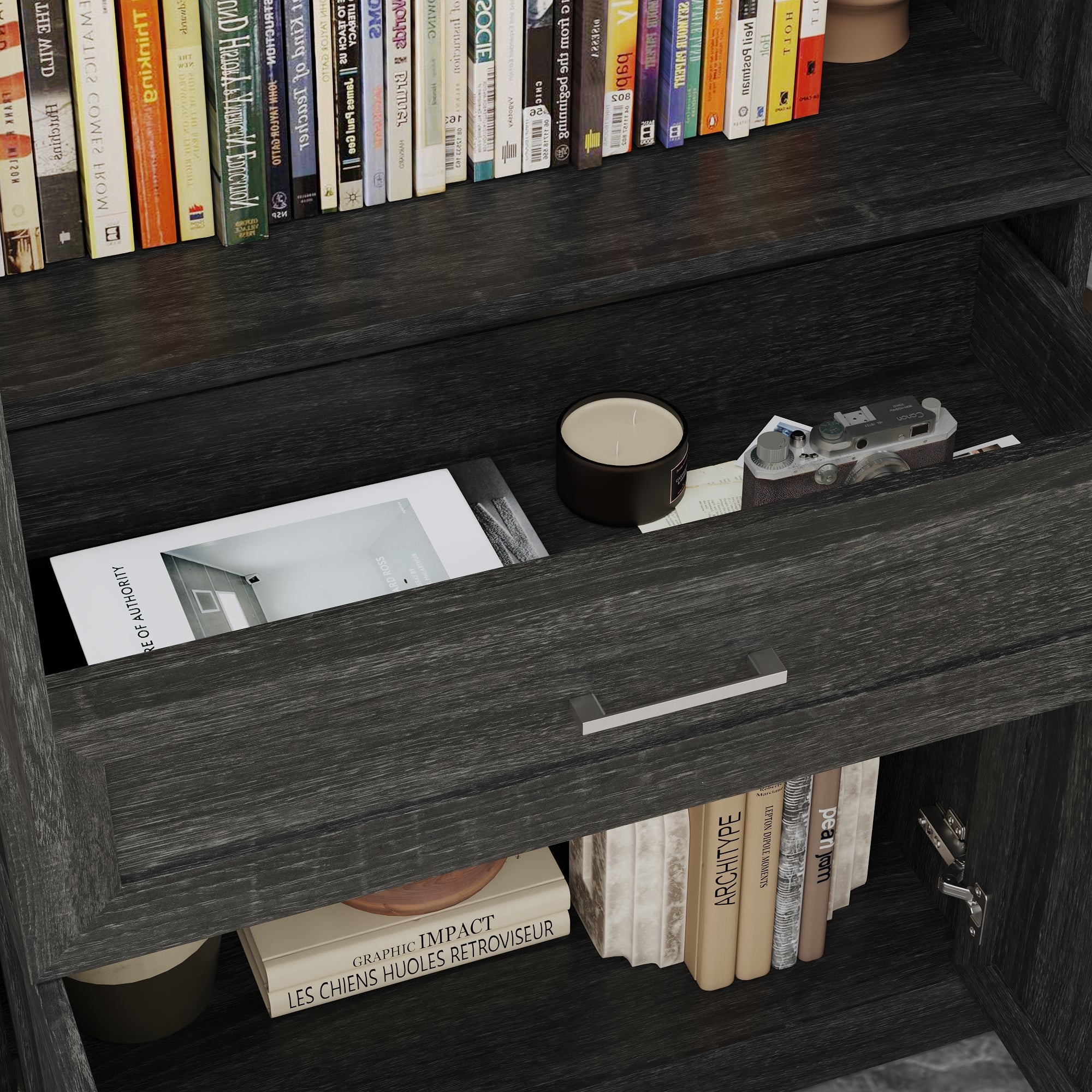 80'' H X 46'' W 6-Tier Bookcase With Glass Doors & Drawer