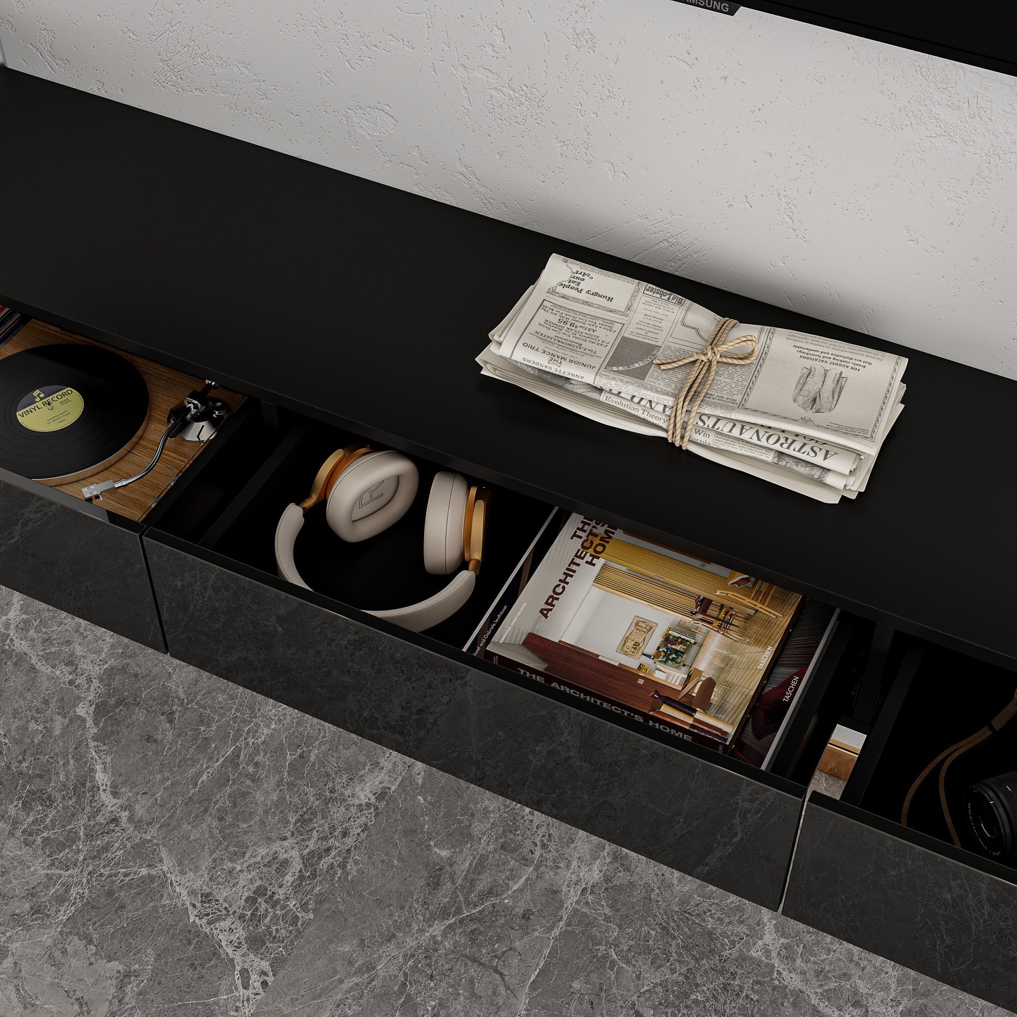 110'' Floating High Gloss TV Stand With LED Light